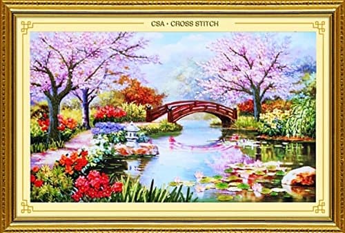 Ribbon Embroidery Kit for Beginner Flower Design DIY Home Wall Decor Park Scenery in Spring