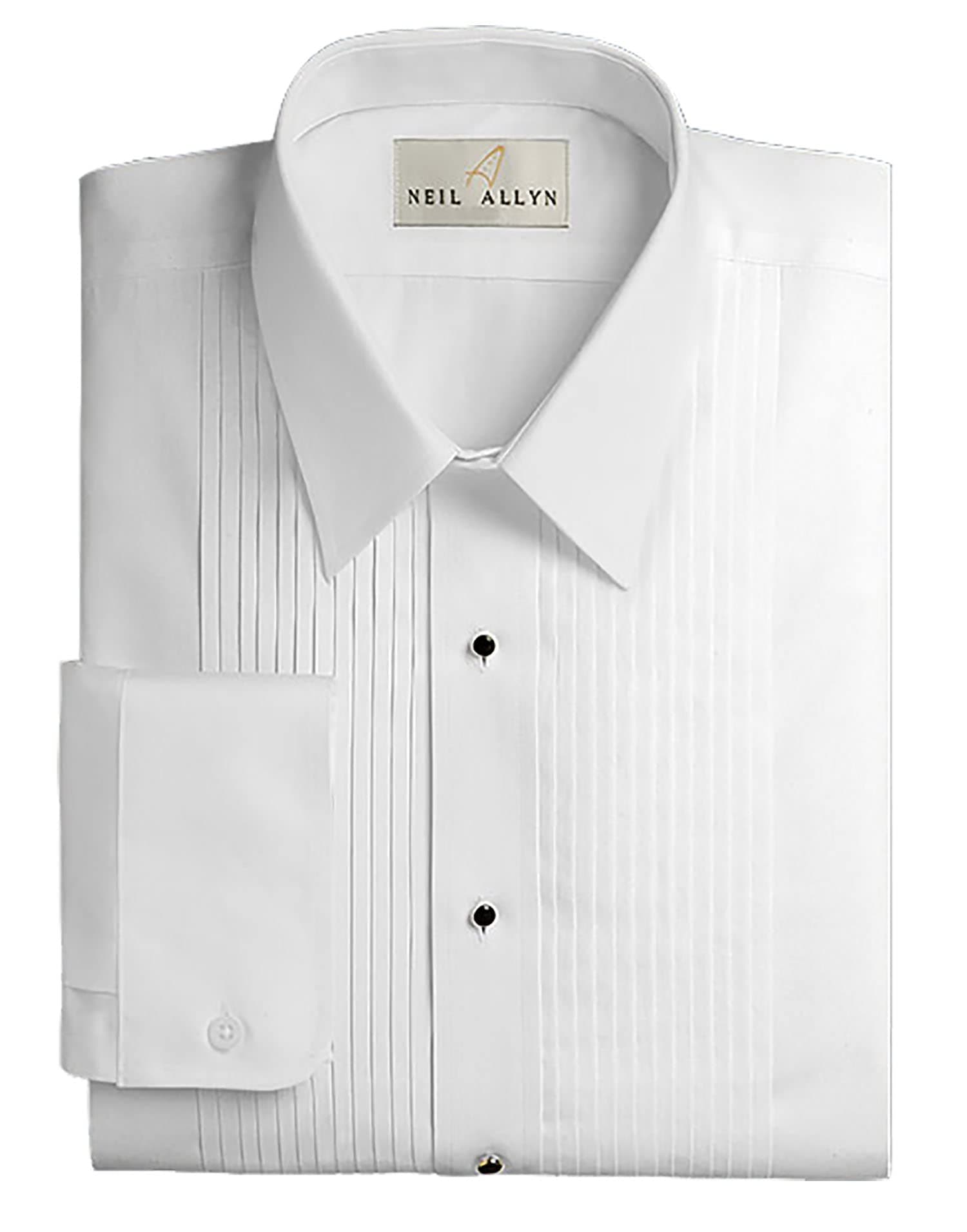NEIL ALLYN Men's Slim FIT Lay-Down Collar 1/4" Pleats Tuxedo Shirt