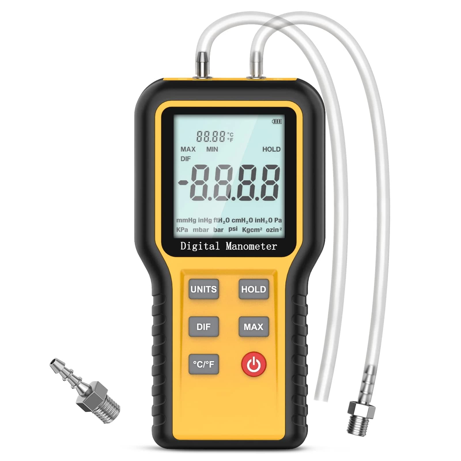 Digital Manometer Dual-Port Air Pressure Meter with Backlight and Data Record Function, 12 Measure Units