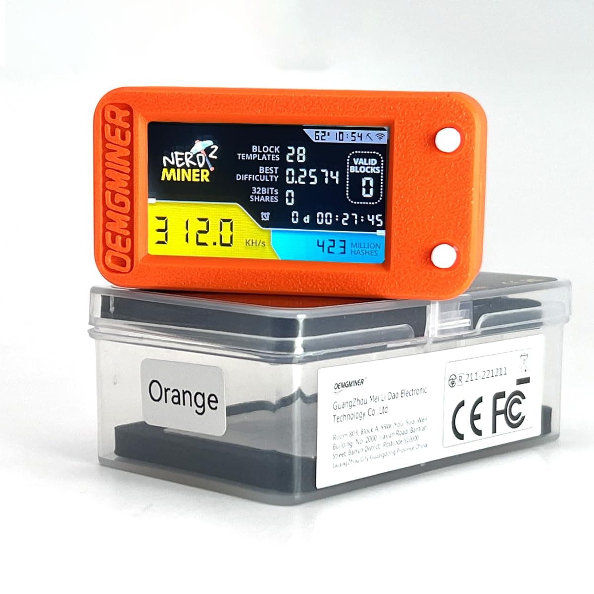 NerdMiner V2 Pro 300KH/s T-Display S3 Bitcoin Solo Lottery Miner - Low Power Consumption, WiFi, USB-C 3.125 BTC Winning Potential – Ideal for Home Mining (Orange)