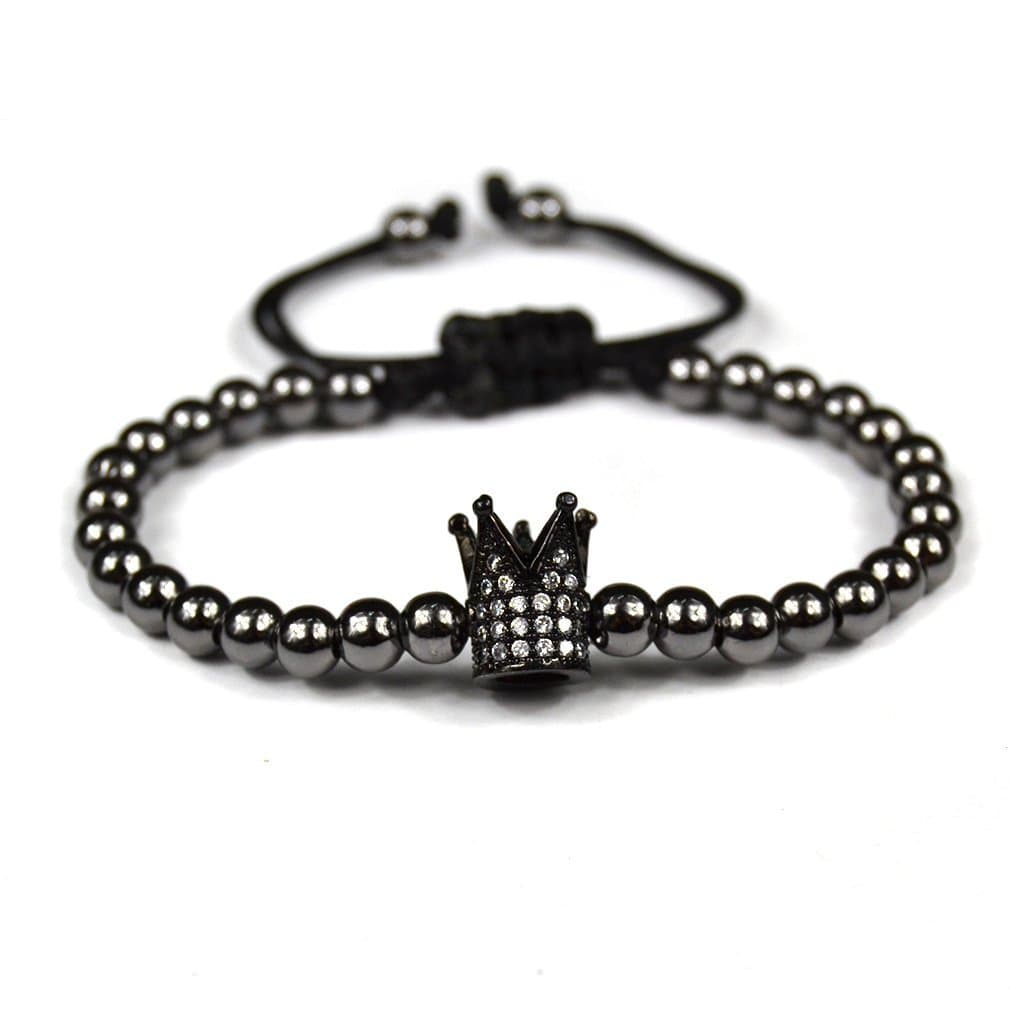 Anil Arjandas Men Bracelets,macrame Bracelet crown 18k Gold Plated Micro Pave Zircon Beads Bracelet (Black)