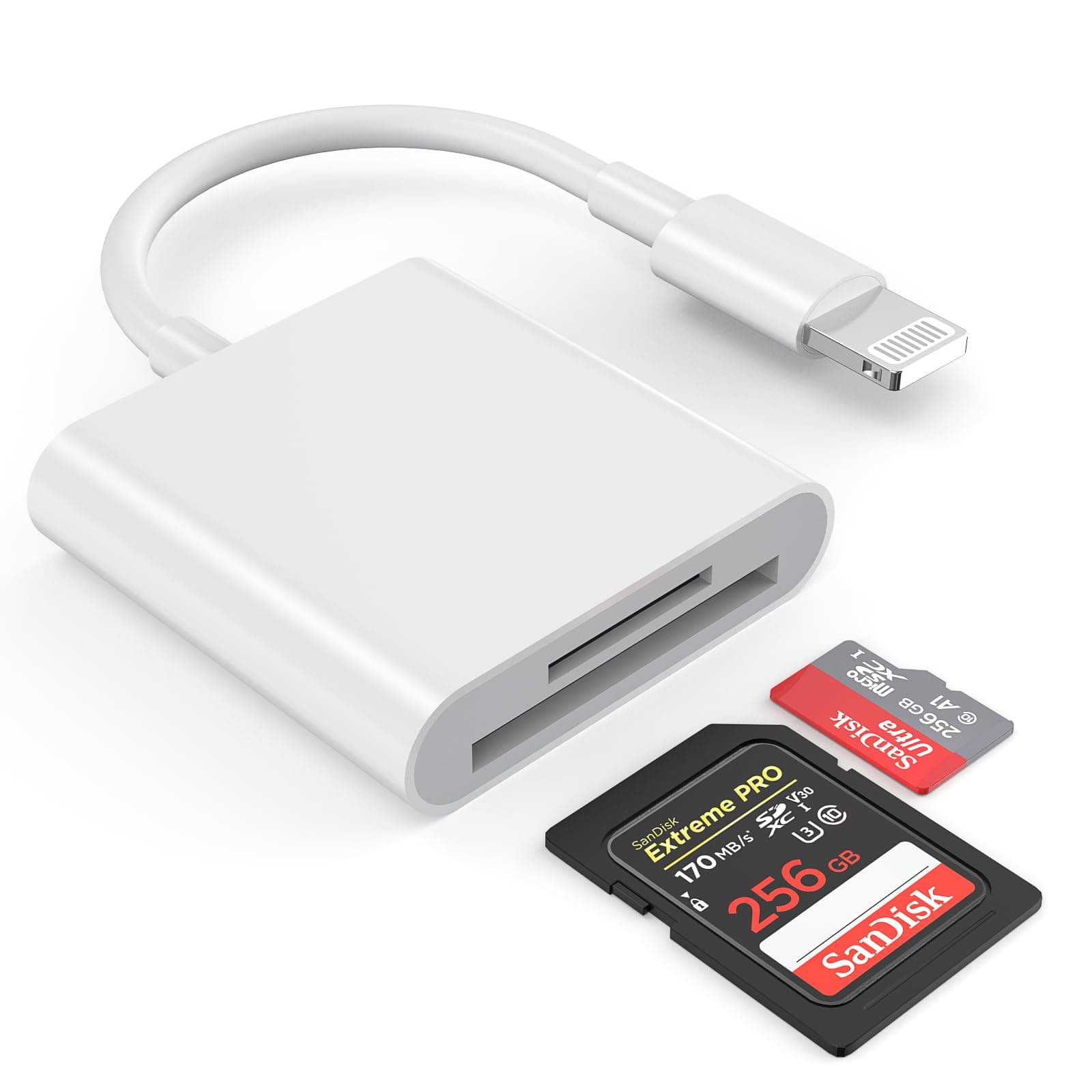 SD Card Reader for iPhone/iPad,[Apple MFi Certified] 2 in 1 Dual Slot Lightning to SD/TF Card Camera Memory Card Reader Adapter for iPhone 14/13/12/11/X/XS/XR/8/7 iPad,Quickly Transfer Photos Videos