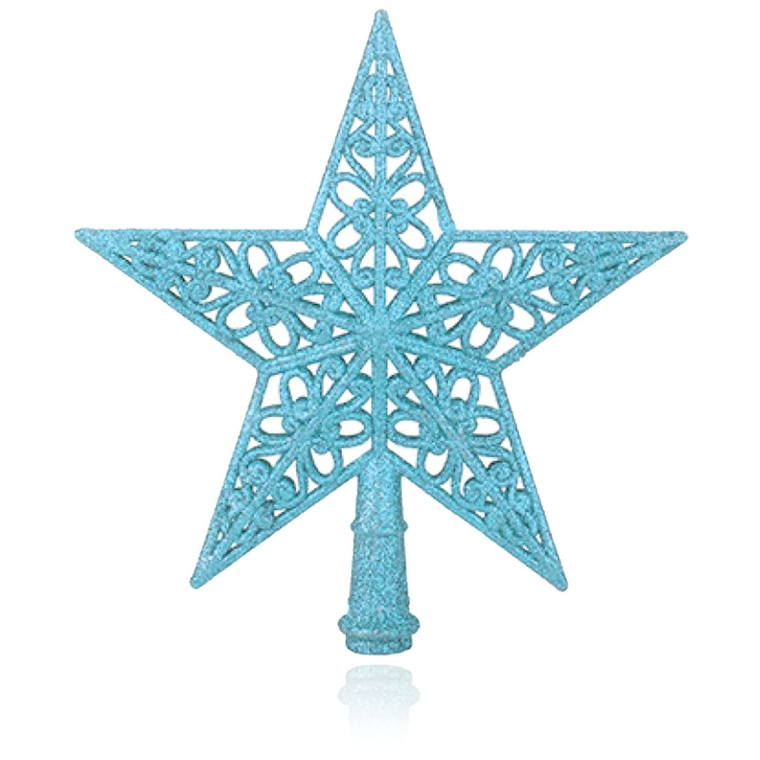 AKH® Ice Blue Christmas Tree Topper Star | 22CM / 9" | Xmas Tree Top Star | Glittered Star Christmas Tree Decoration Treetop for Xmas Home Decor