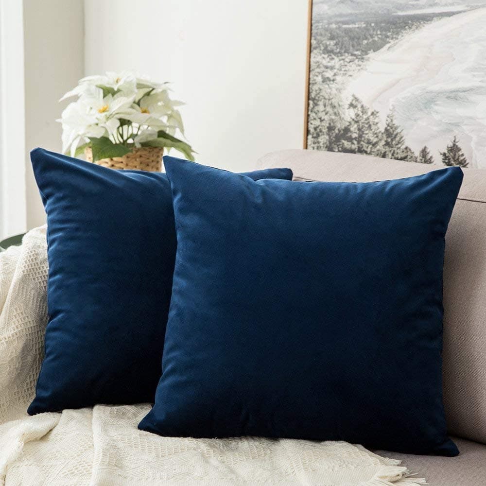 MIULEE Velvet Throw Pillow Covers 18x18 Inch, Pack of 2 - Dark Blue, Super Soft Decorative Square Cushion Cases Modern Luxury Home Decor for Sofa, Couch, Bed, Chair
