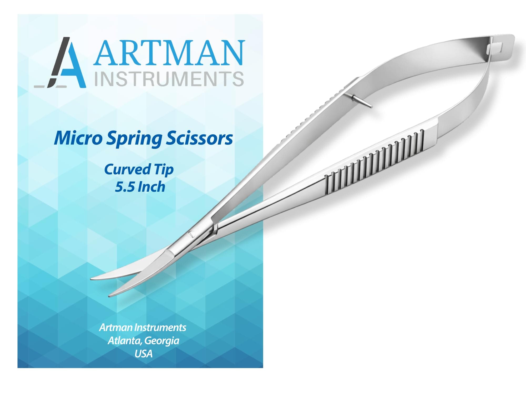 ARTMAN INSTRUMENTS 5.5” Curved Micro Scissors Castroviejo Style Premium Stainless Steel Spring Action Squeeze Scissors for Stitch Cutting, Sewing, Embroidery, Applique & Precision Craft