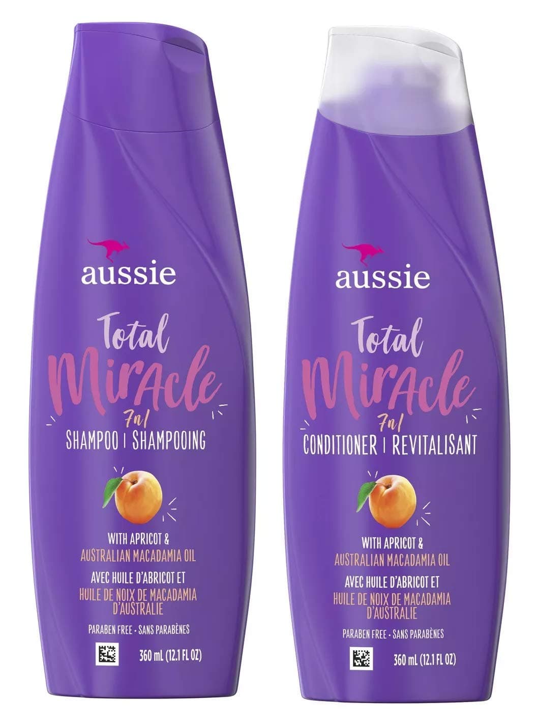 Aussie Total Miracle 7 in 1 Shampoo & Conditioner, 360ml each - Bundle Pack - For Damage Hair - Paraben-Free - With Appricot & Australian Macadamia Oil