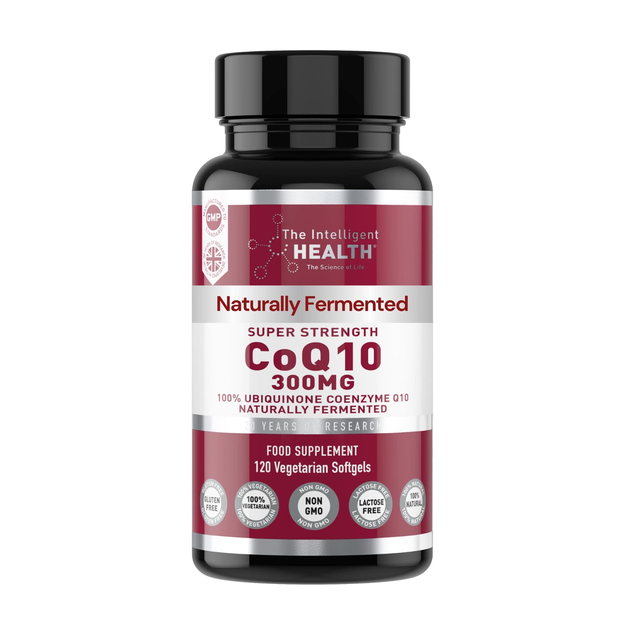 The Intelligent Health CoQ10 Supplement, Fermented Coenzyme Q10 Ubiquinone for Women & Men, Easy to Swallow 300mg 120 Vegetarian Softgels, 4 Months Supply