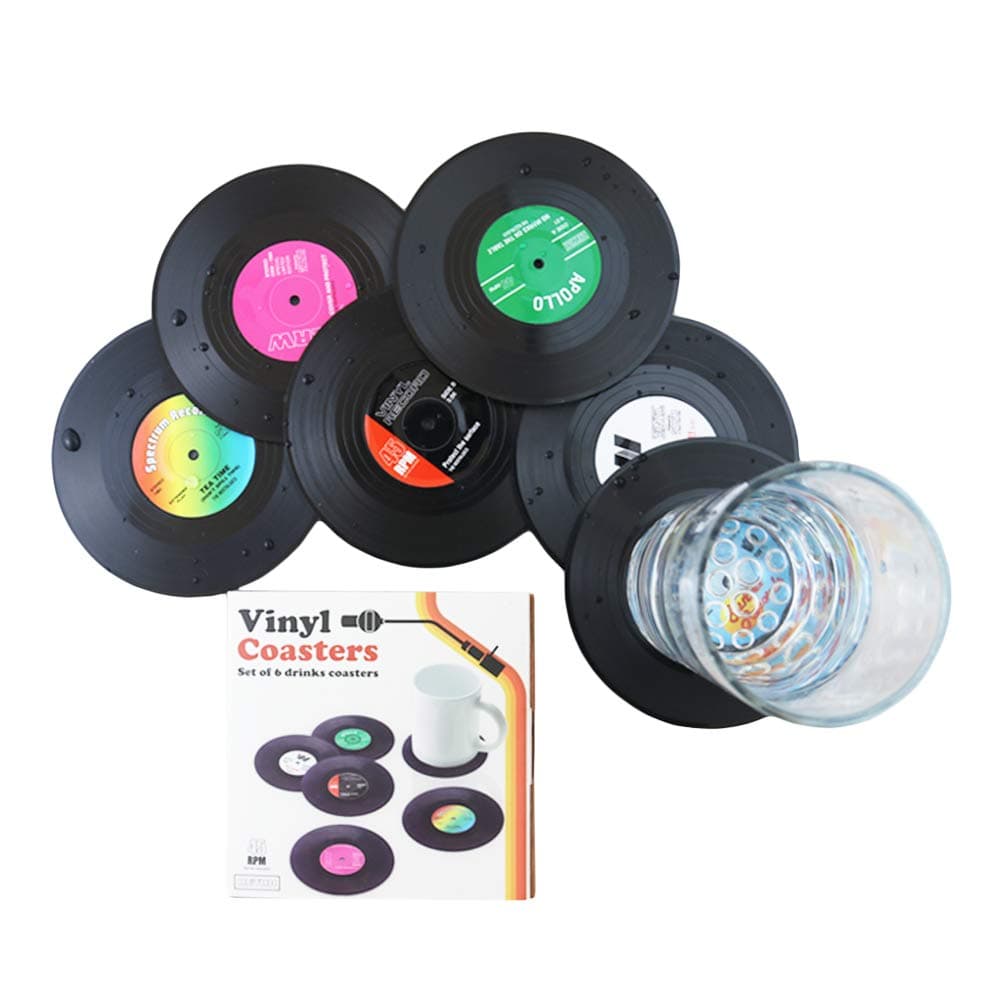 JINBOSHI 6 Pcs Black Retro CD Record Coasters