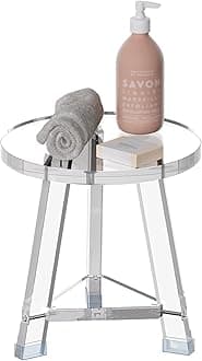 Sumerflos Acrylic Round Corner Shower Stool for Inside Shower - Clear Shower Bench for Shaving Legs Heavy Duty (Hold Up to 400lbs) Waterproof Non-Slip Easy Assemble Modern