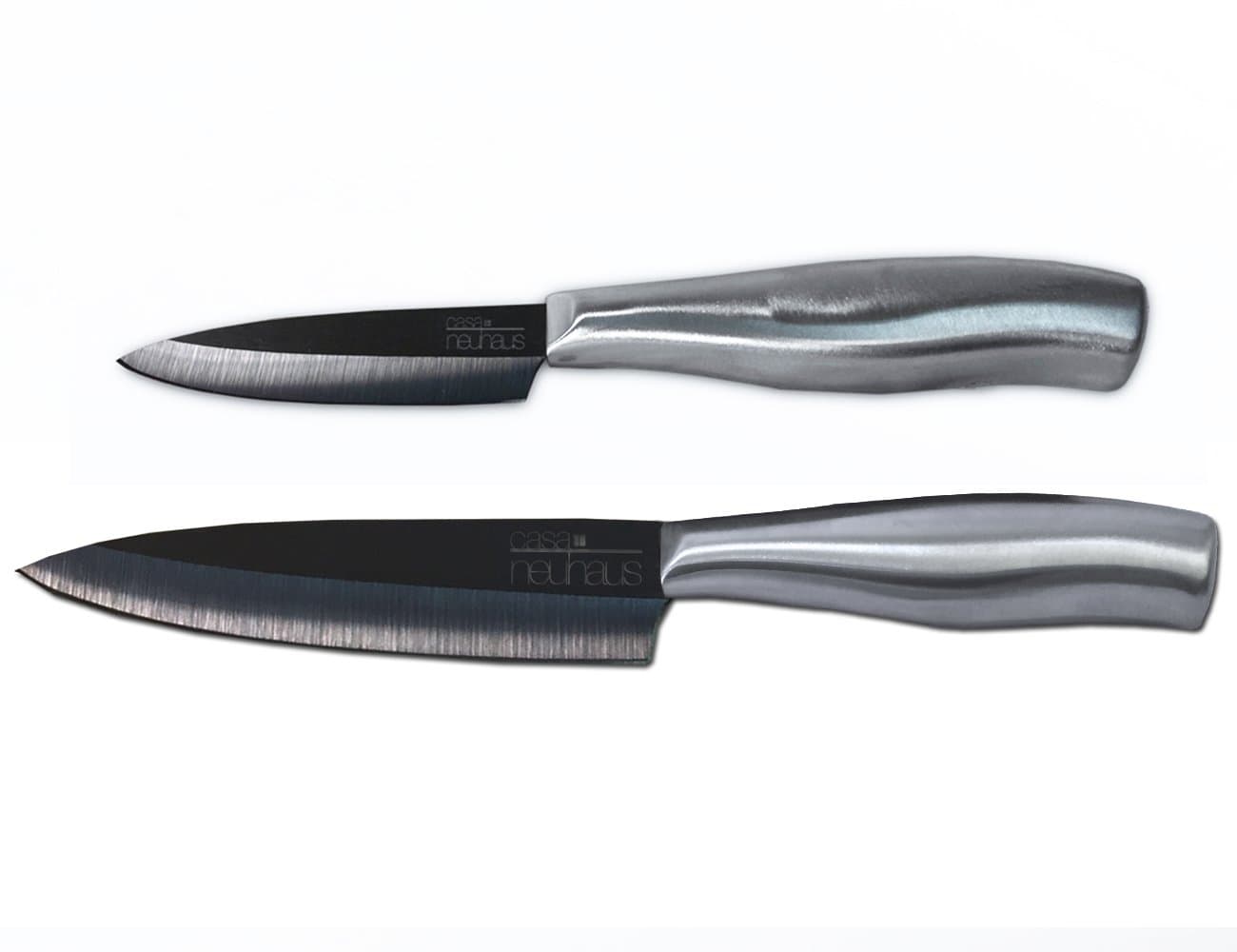 Casa Neuhaus Black Series Utility Set Ceramic Knives - 3 inch Paring Knife & 5 inch Utility Knife - Black Ceramic Blade & Stainless Steel Handle - Includes Knife Sheath and Black Series Gift Box