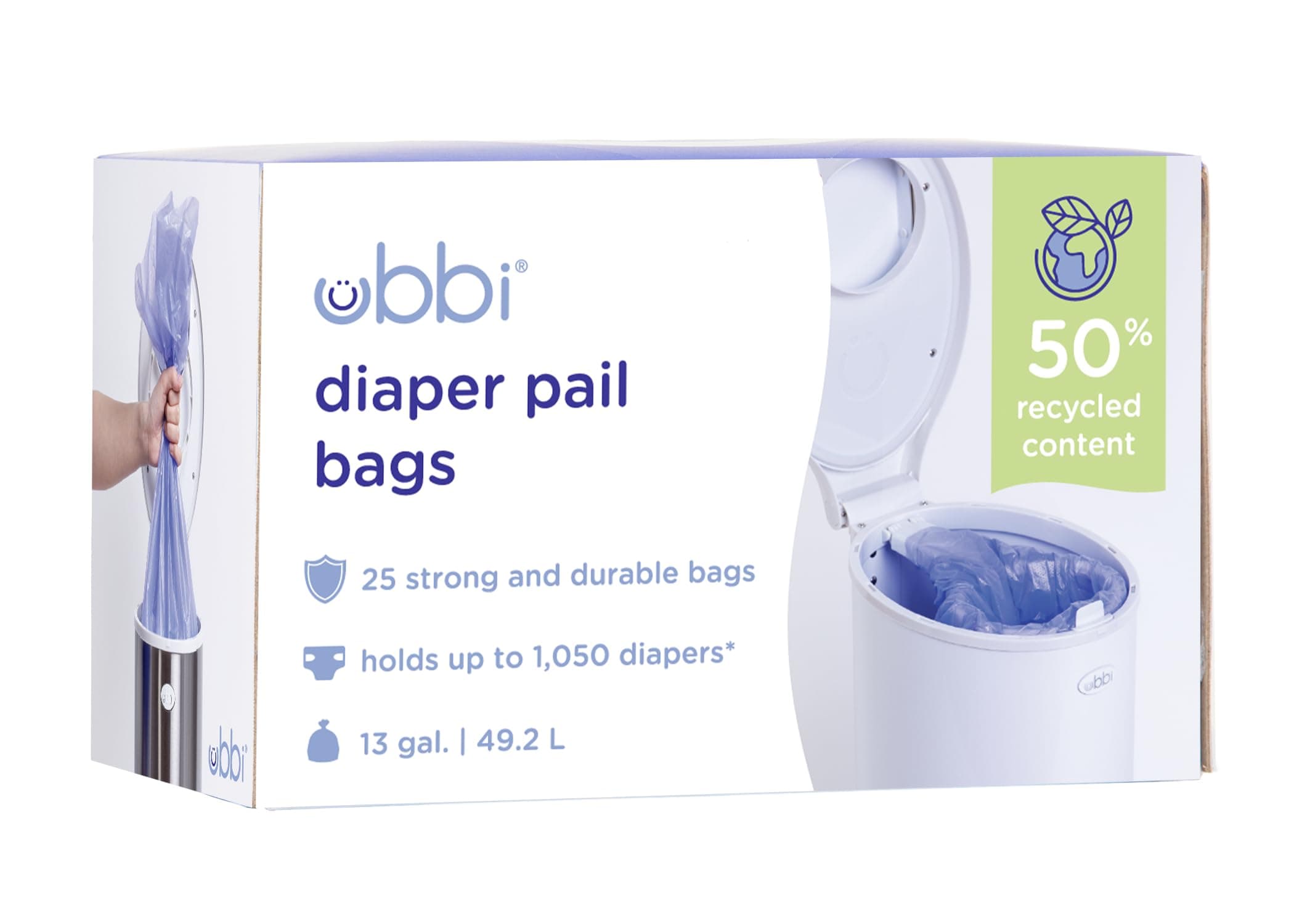 – Ubbi Disposable Diaper Pail Plastic Bags, Single Pack, 25 Count, 13-Gallon Bags