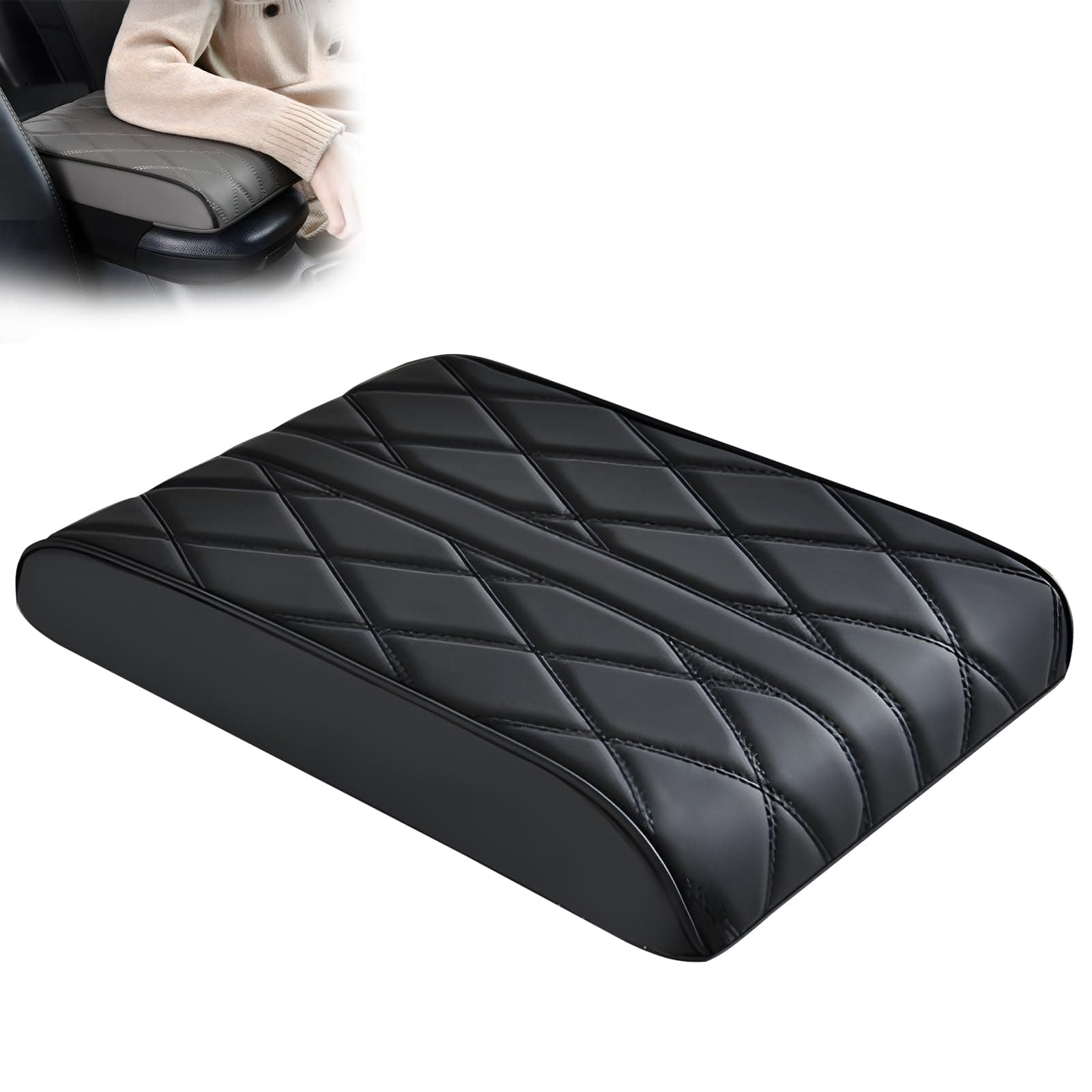 car Center Console Cover, Waterproof arm Rest Cover for car, Nappa Leather Car Armrest Box Pad, Suitable for Most Vehicles,Large Vehicles Please Check The Size (Black)