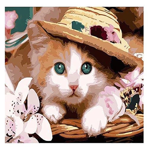 Tonzom Wooden Framed Paint by Number Kits DIY Canvas Oil Painting for Kids, Students, Adults Beginner – Lovely Cat 16x20 inch with Brushes and Acrylic Pigment