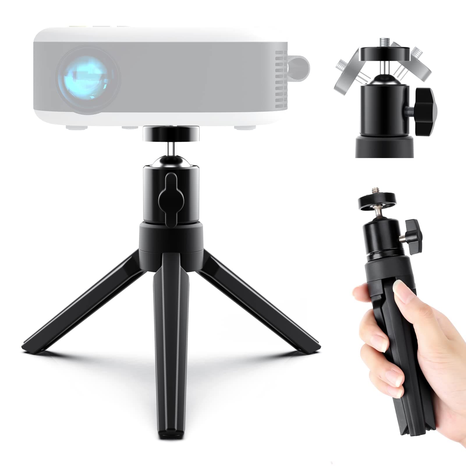 Mini Projector Tripod, Didbynm 6.3 Inch Compact Desktop Tripod Stand [Universal 1/4 Screw] [Ballhead] Pocket Tripods Stand for Mini Projector/Cameras Smooth 4, Osmo Mobile, Vimble 2