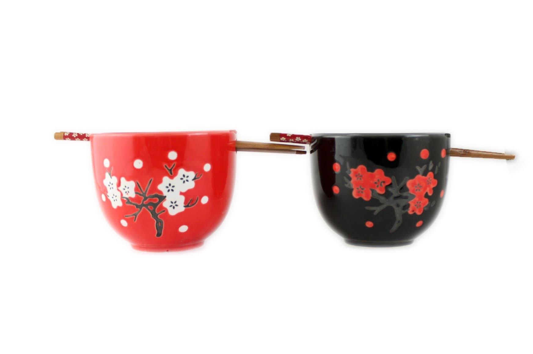 Cherry Blossom Pair Japanese Style Bowls with Chopsticks
