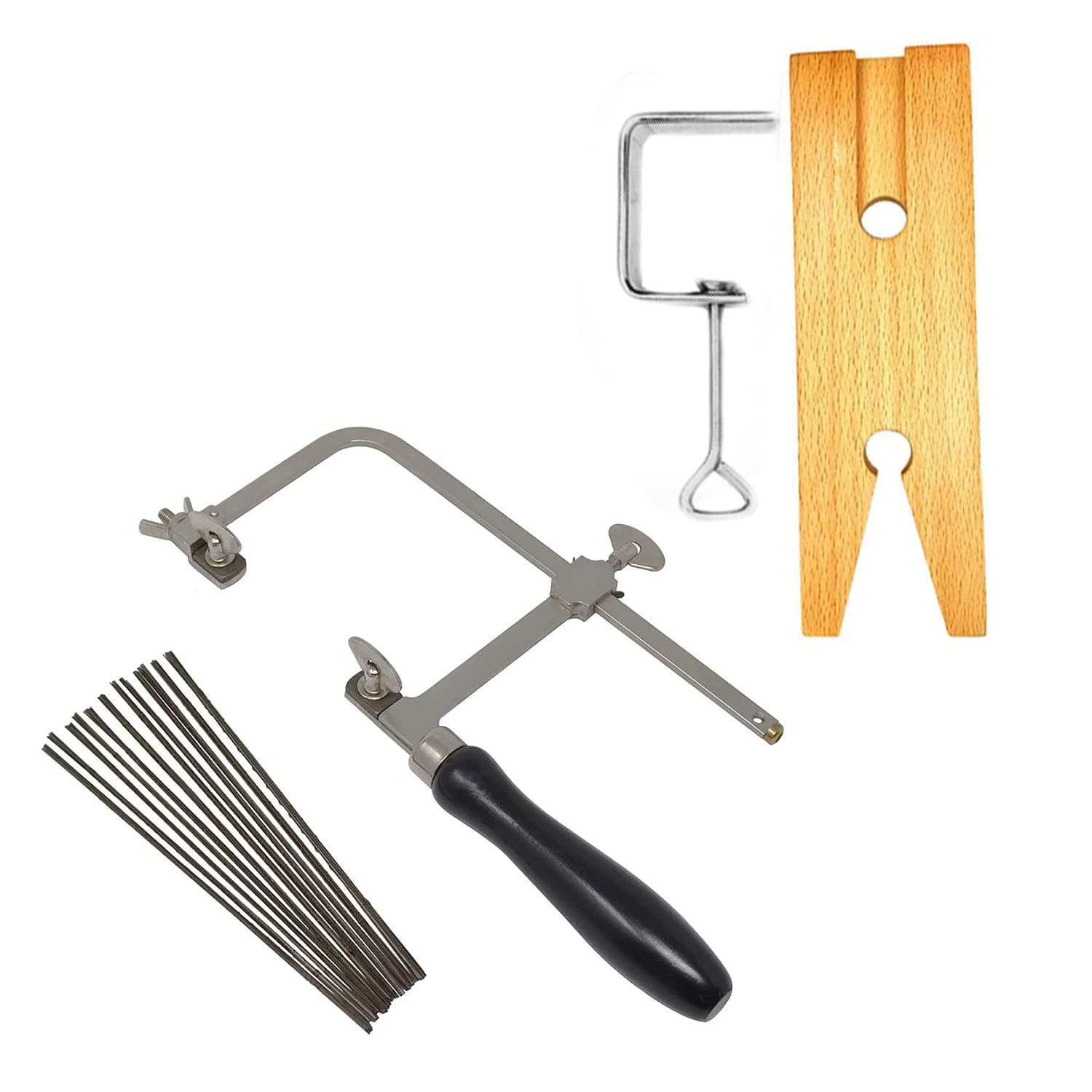 3 in 1 Professional Jeweler's Saw Set Saw Frame 144 Blades Wooden Pin Clamp Wood Metal