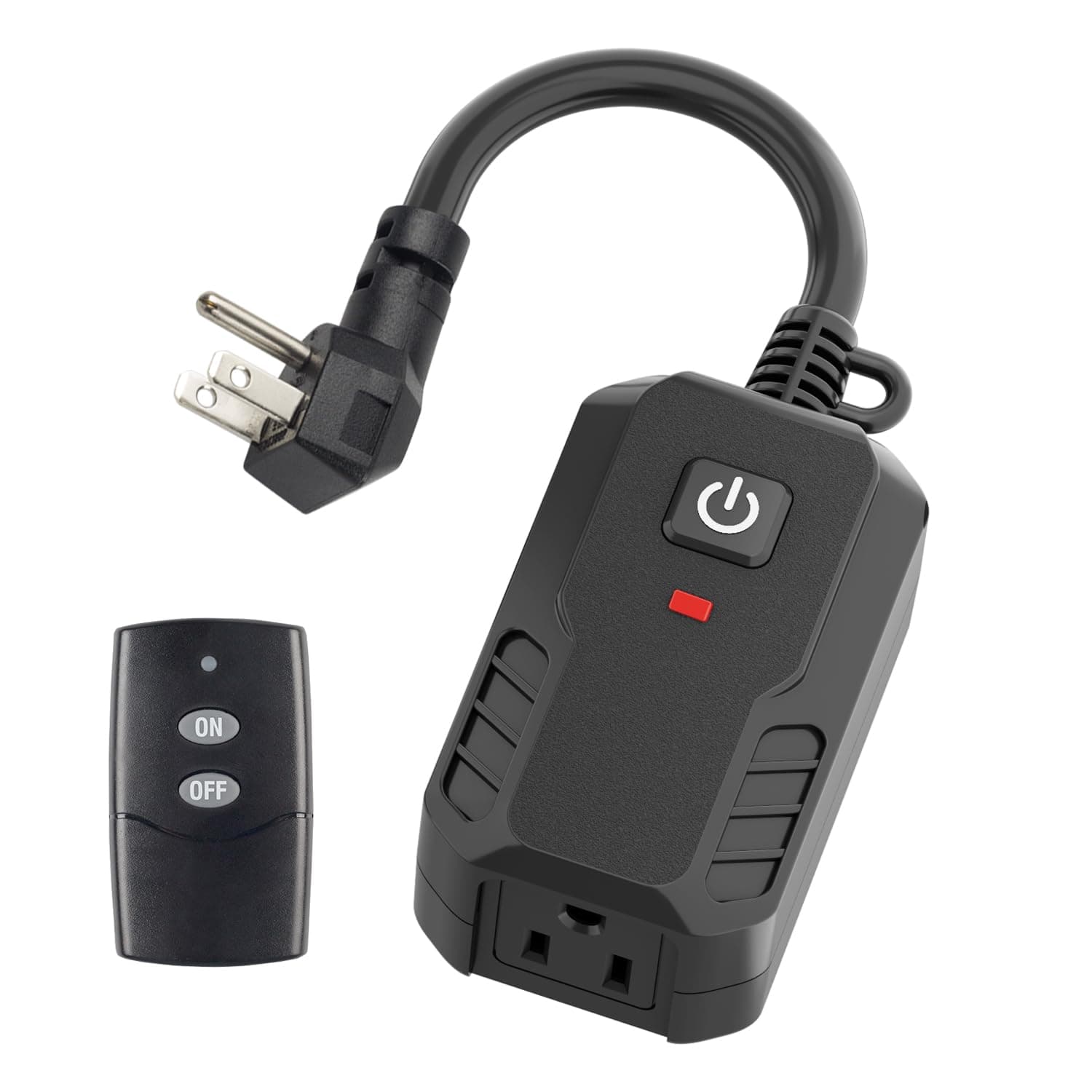 BN-LINK Outdoor Remote Control Outlet Plug Black,Indoor Wireless Outlet Switch Weatherproof Heavy Duty 15A 3-Prong 6-inch Cord 100Ft Range (Battery Included)
