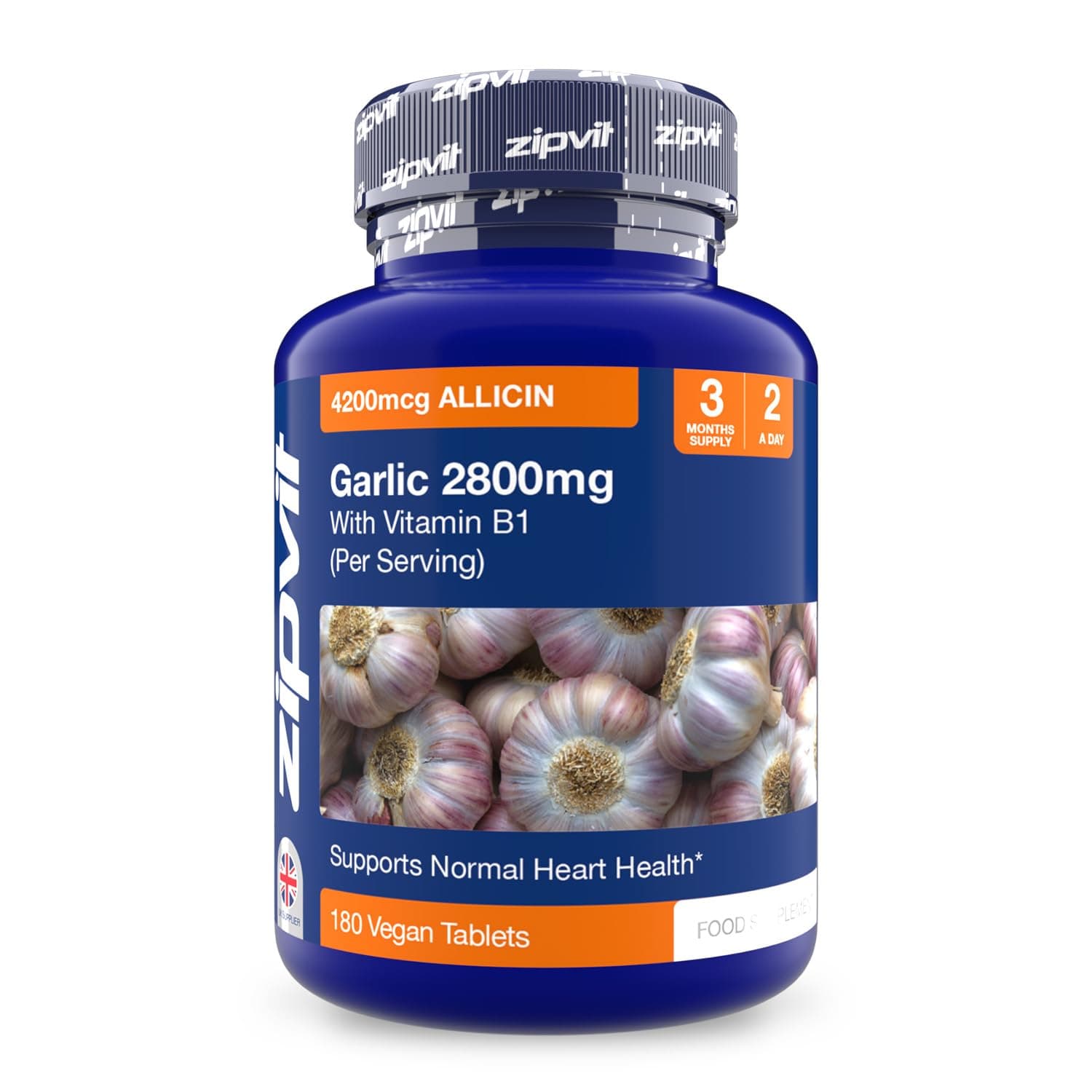 Garlic Tablets 2800mg, High Strength Garlic Supplement with Vitamin B1, Provides Allicin & Alliin, Supports Heart Health, 2 a Day, 3 Months Supply