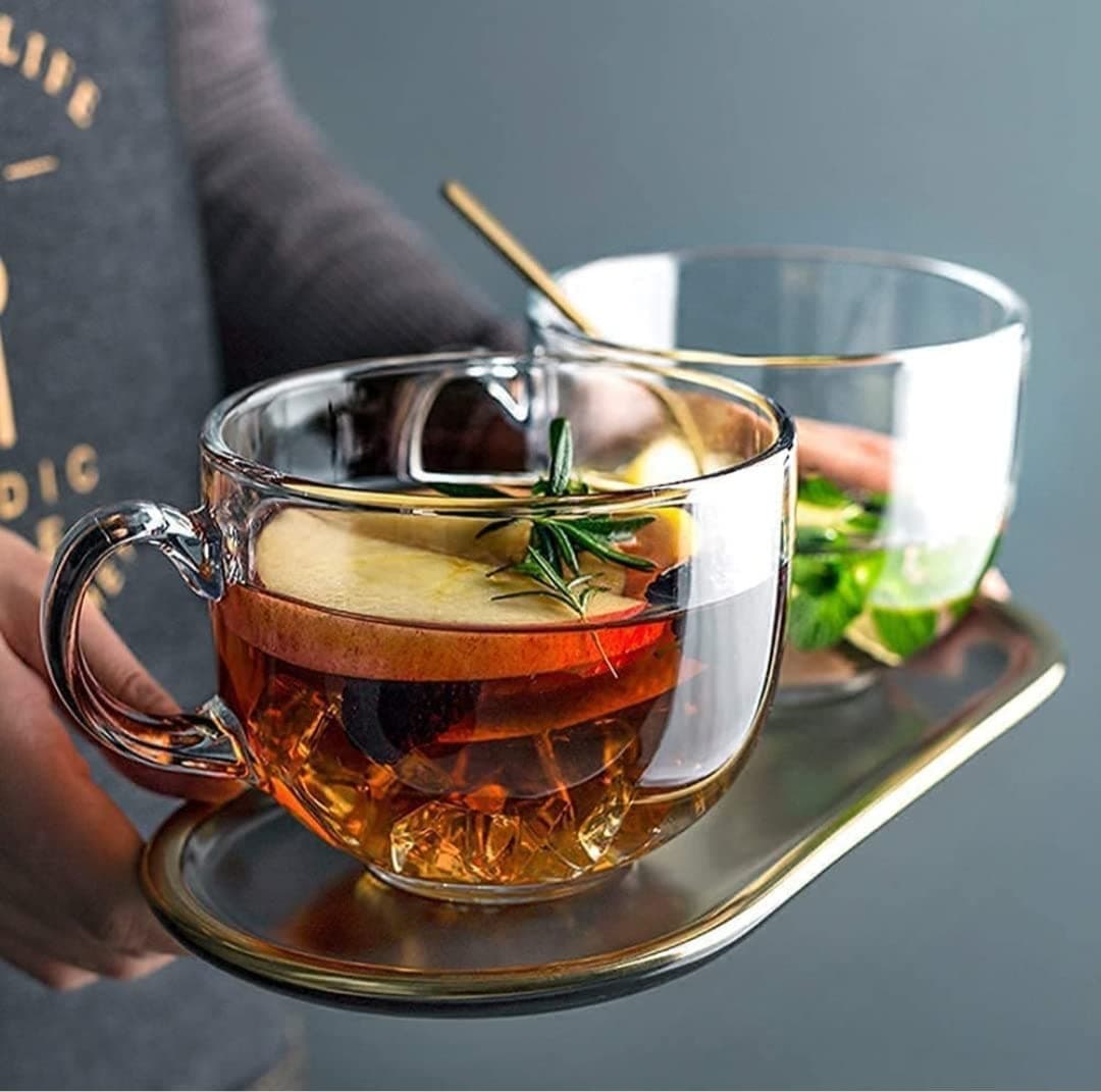 - KiKiluxxa Glass Coffee Cappuccino Tea Multipurpose Mug with Handle 450 ml Set of 6 Pcs