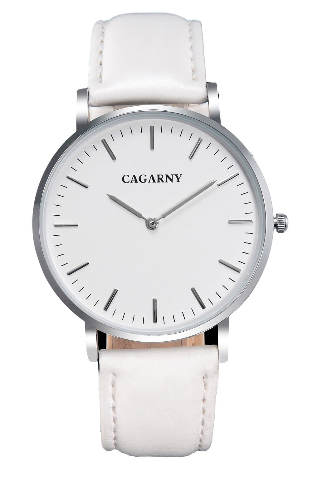 CAGARNY Good Quality Leather Quartz For mMen And Women Silver Case Watch
