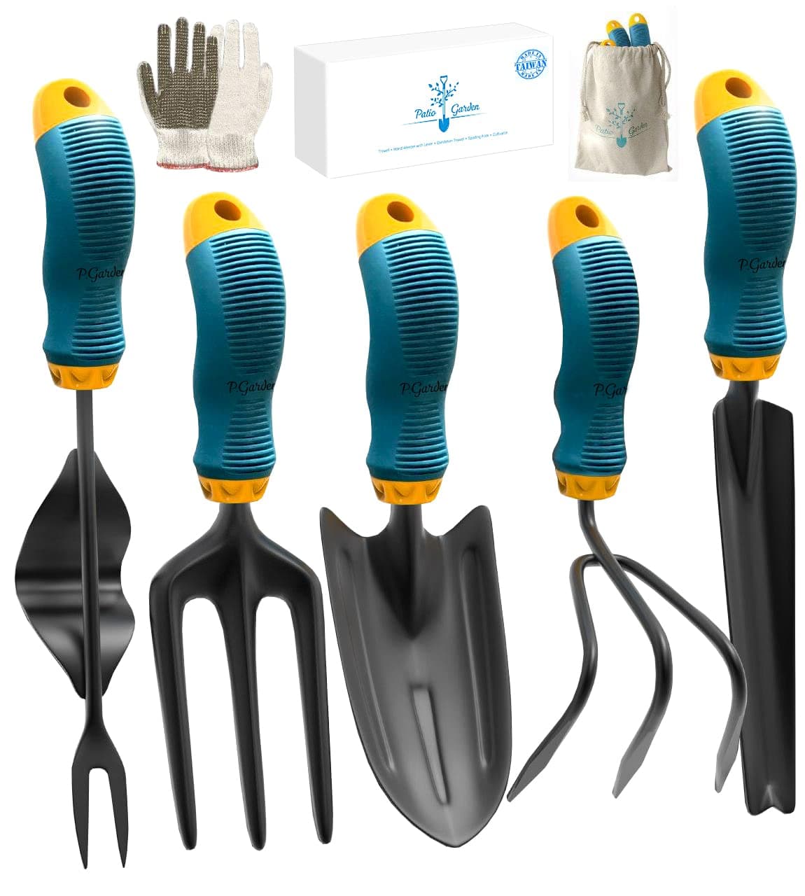 Gardening Tools Set from Alloy Steel - Heavy Duty Garden Tool Set with Light & Rubber Non-Slip Handle - Gardening Tool Kit - Ergonomic Garden Hand Tools