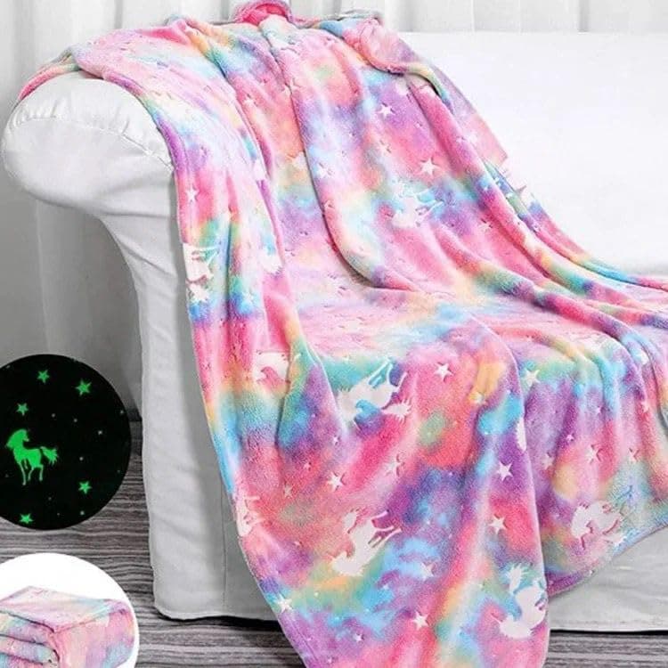 ULTRAAGLOW Glow in The Dark Blanket for Kids (0-15 Years, 200x152 Cm) Soft Flannel Fleece Throw, Cozy & Warm All-Season Radium Blanket, for Boys & Girls (Mixed Pink Horse)