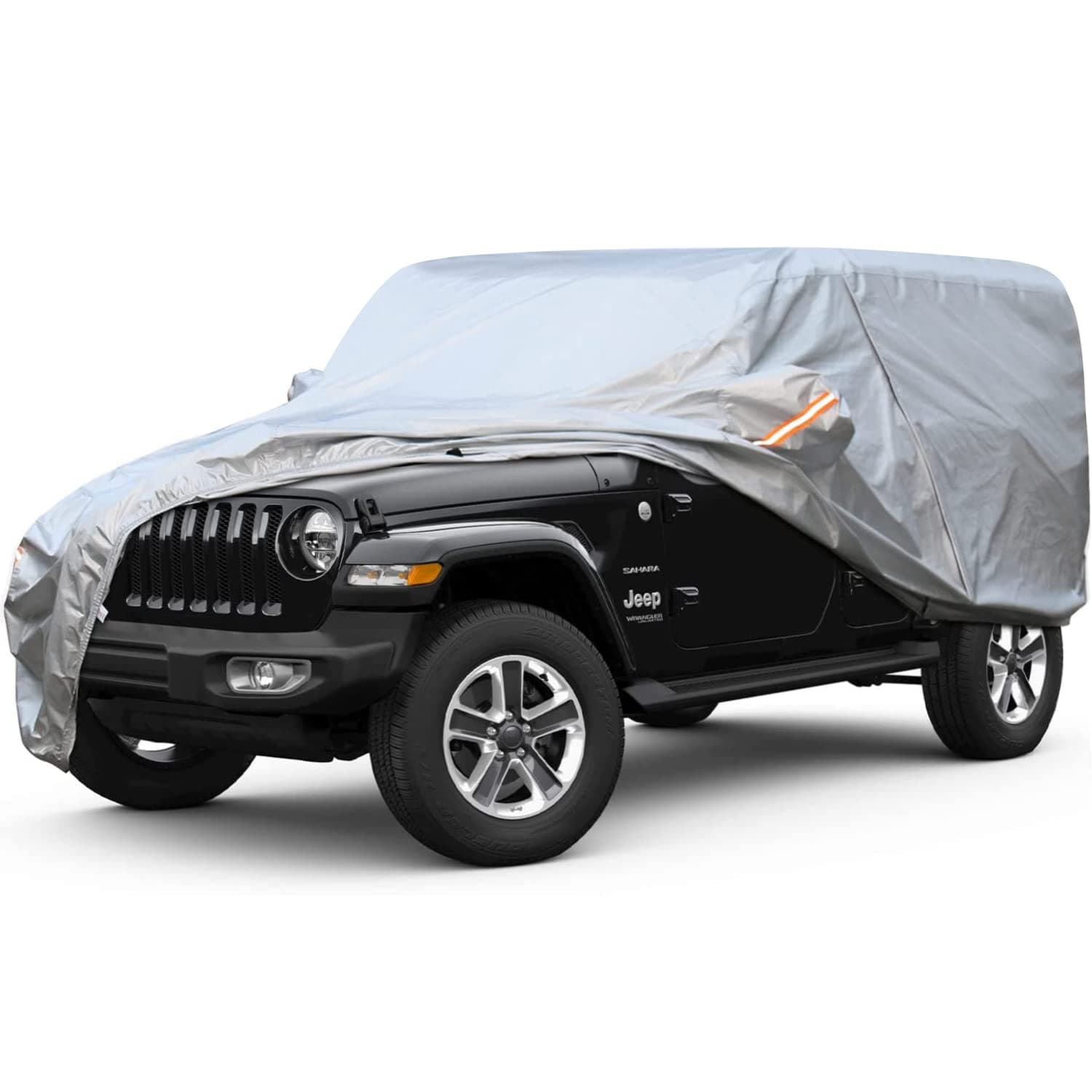 SEAZEN 6 Layers Wrangler Car Cover Waterproof All Weather, Heavy Duty Car Cover for 4 Door Wrangler CJ,YJ, TJ & JK, Outdoor UV Wind Protection Cover with Driver Door Zipper (Wrangler 4 Door)