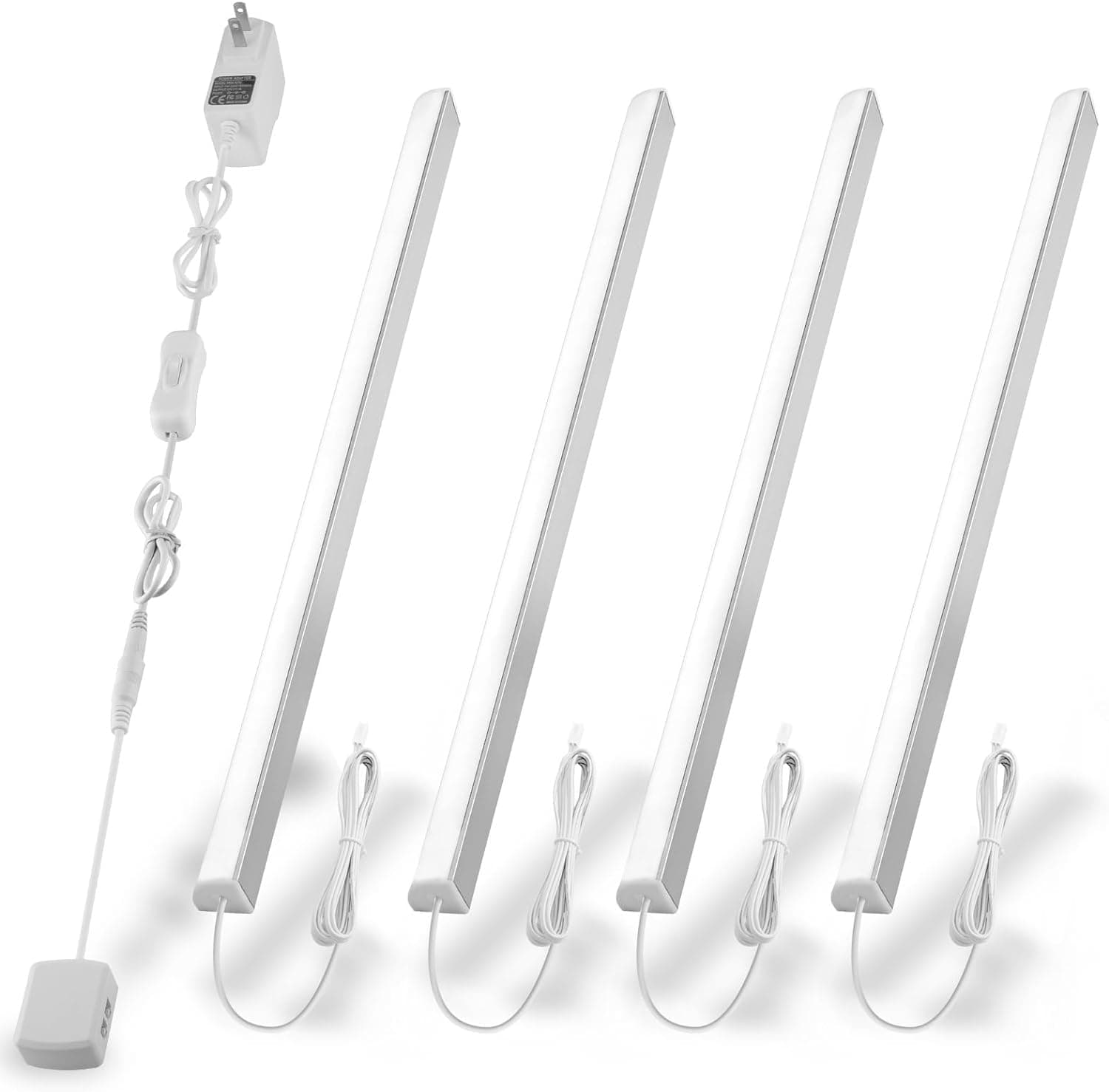 Cabinet Lighting, 4pcs 12" V-Shape Bright LED Light Bars for Under Cabinet, Gun Safe, Locker, Closet, Under Counter, Shelf, Showcase - 1200lm 12W - Pure White (6000K)