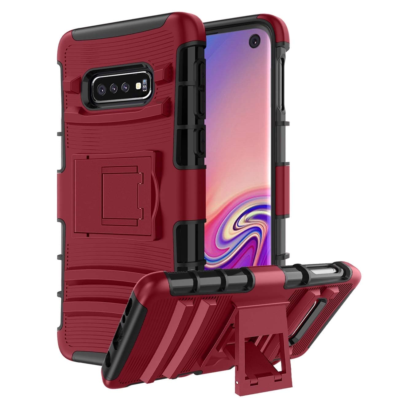 Yeegfey Compatible with Galaxy S10E Case,Galaxy S10E Case,[Heavy Duty][Built-in Kickstand][Dual Layer] Shock Absorption Reinforced Corner Hybrid Protective Case Cover-PC Red