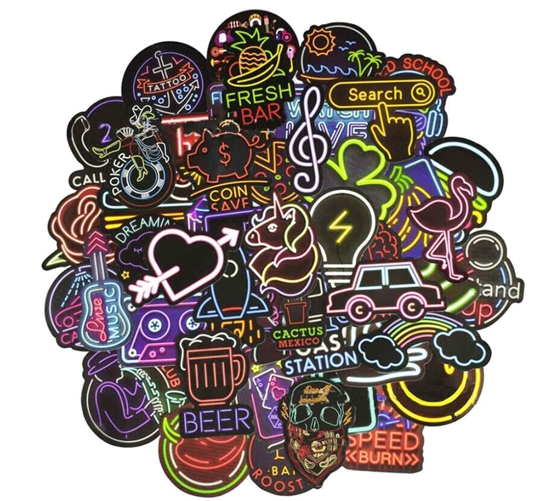 JustYit 100 PCS Vinyl Stickers Cool Color Graffiti Sticker Flash Stickers PVC Decals Vintage Retro Pop Art Graffiti Super Stickers for Laptop Snowboard Luggage Suitcase Bumper Stickers (Neon Series)