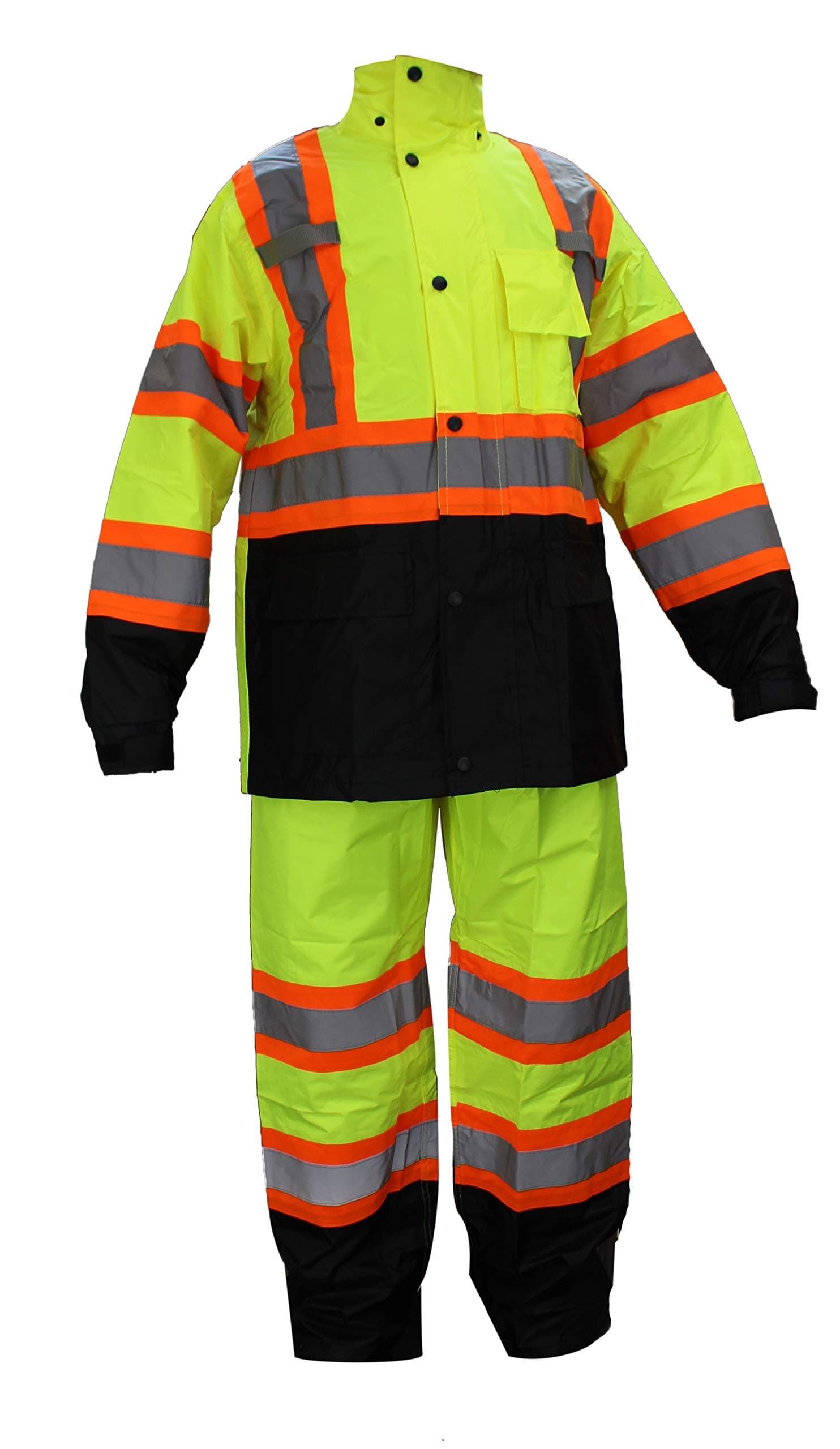 RK Safety RW-CLA3-TLM55 Class 3 Rain suit, Jacket, Pants High Visibility Reflective Black Bottom with X Pattern (3XL, Lime)