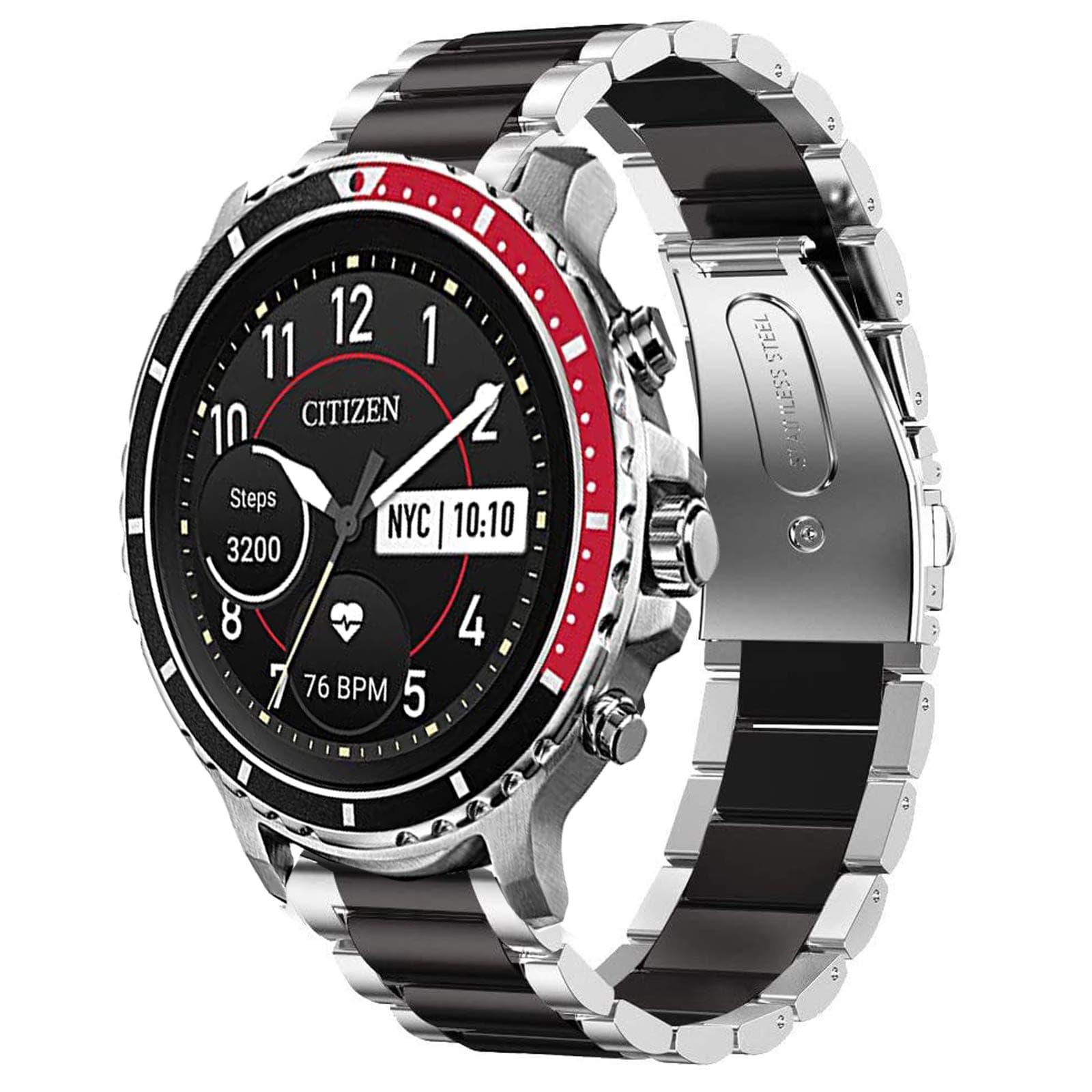 Compatible with Citizen CZ Bands, YOUkei Stainless Steel Metal Replacement Straps Compatible for Citizen CZ Smartwatch (Silver-Black)