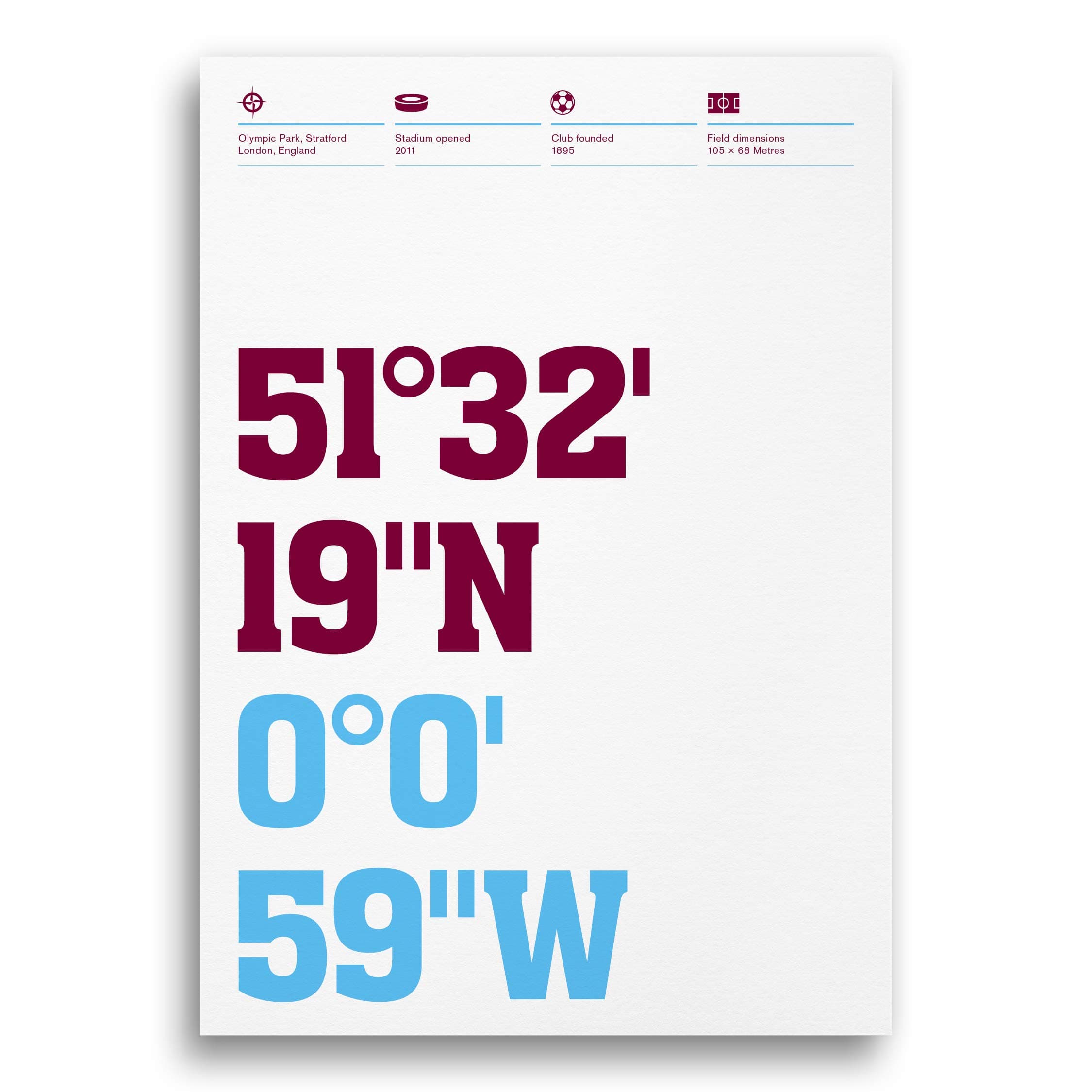 Upton Park Football Stadium Coordinates Prints and Posters, By Dinkit