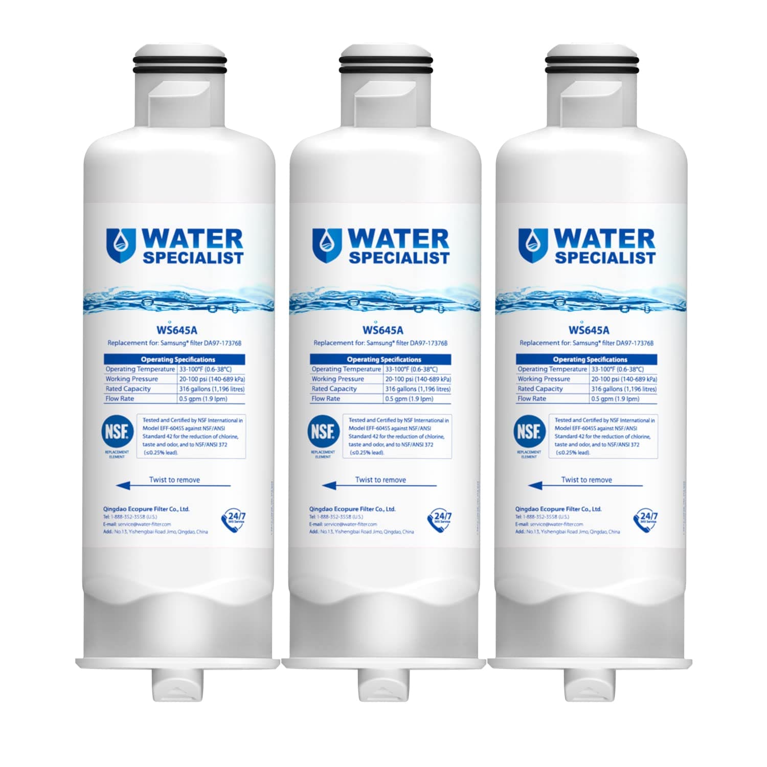 Waterspecialist DA97-17376B Replacement Samsung HAF-QIN/EXP HAF-QIN DA97-08006C RF23M8070SG RF23M8070SR RF23M8090SG RF23M8090SR Refrigerator Water Filter (Pack of 3)