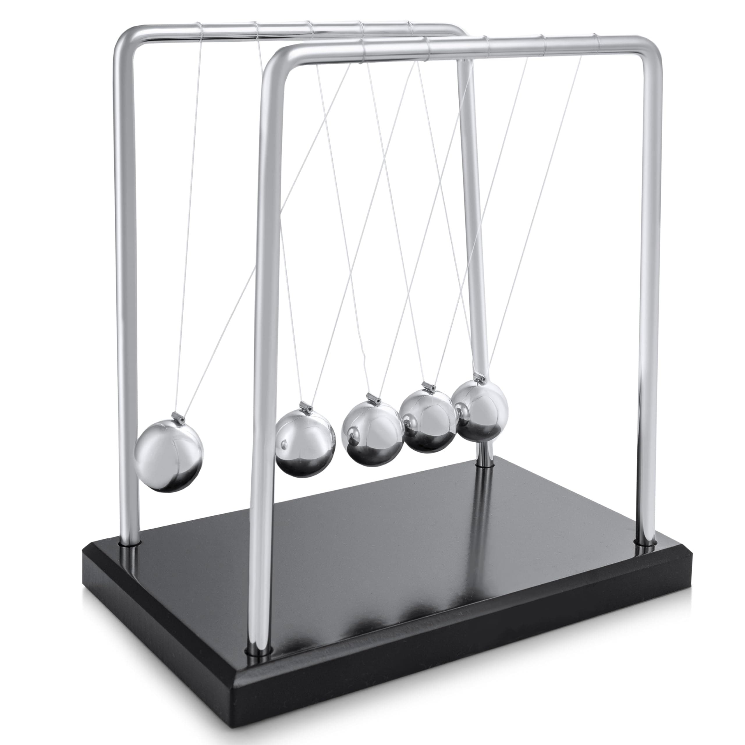 Toys4boys Newton's Cradle Desk Toy Pendulum Ball Swing Large 19cm Swinging Balls Pendulum Wave Wooden Base Stainless Steel-Stress Relief Gift Office Desk Gadgets Physics Science Home Decorations