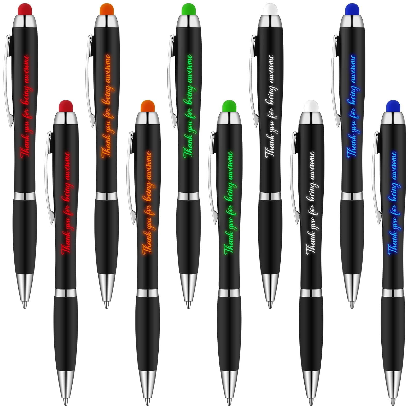 LED Employee Appreciation Pens 3 In1 Stylus Pen Multicolor Led Ballpoint Pen Black Ink Appreciation Pens LED Light Gift Pen Capacitive Pen for Coworker Doctor Nurse Women Men Supplies (10)