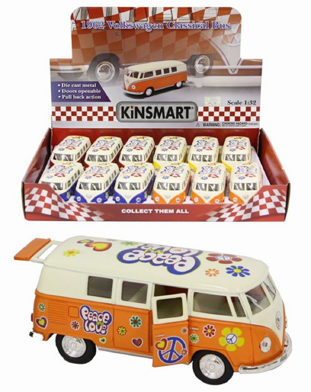 Volkswagen Campervan 1:32 Die Cast With Peace And Love Hippy Design