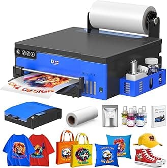 DXZ A4 DTF Printer with Roll Feeder-XP600 Doubled Printing Speed Compared to L1800 and L805,Built-in White Stirring System for DIY T-Shirt,2-Year Ink Included (Printer+Oven)