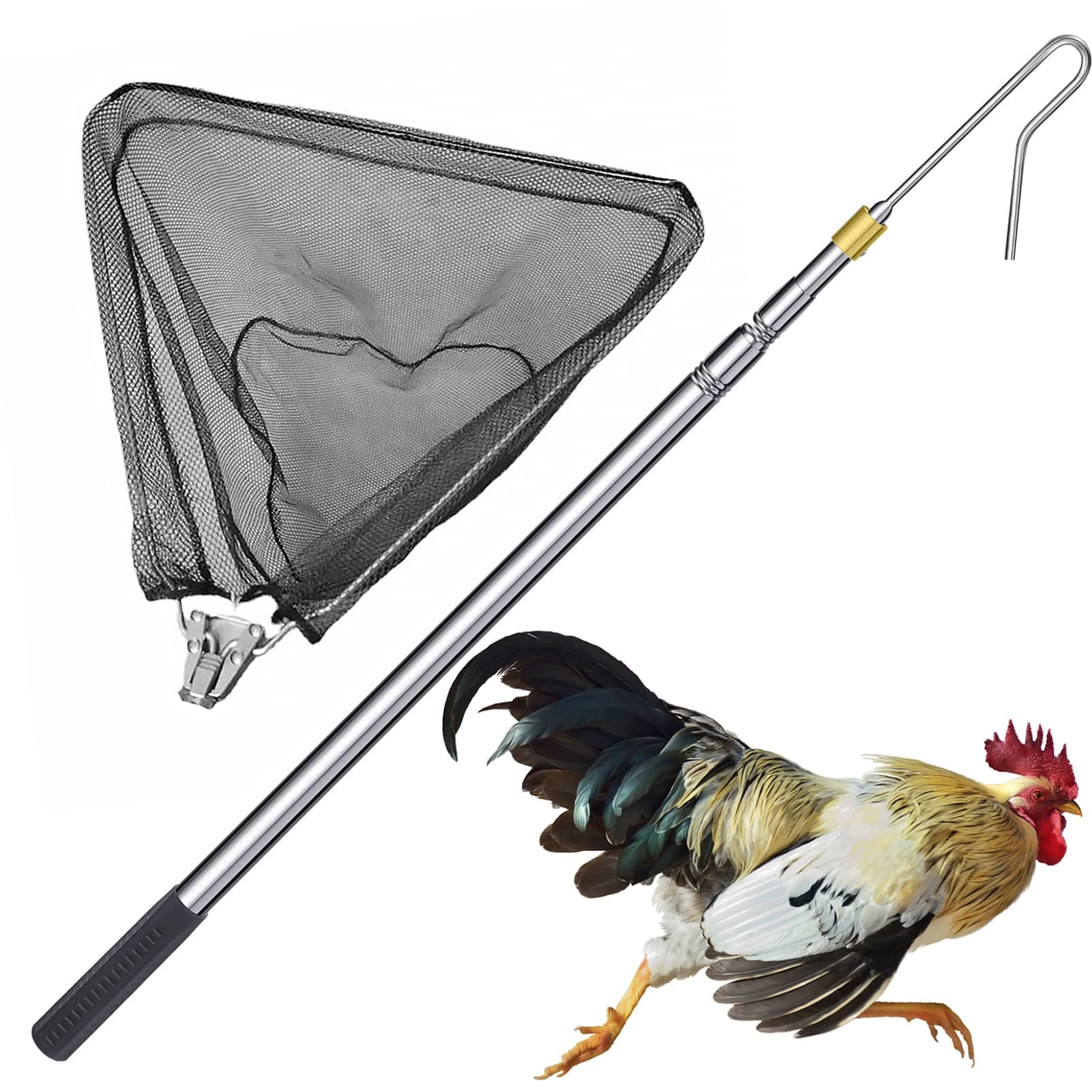 SARUFO Scalable Chicken Catcher Leg Hook - Scalable Catcher Net (2-in-1) Stainless Steel Poultry Hook Bird Catcher, 16 inches Extended to 61 inches, Suitable for Catching Fish,Poultry