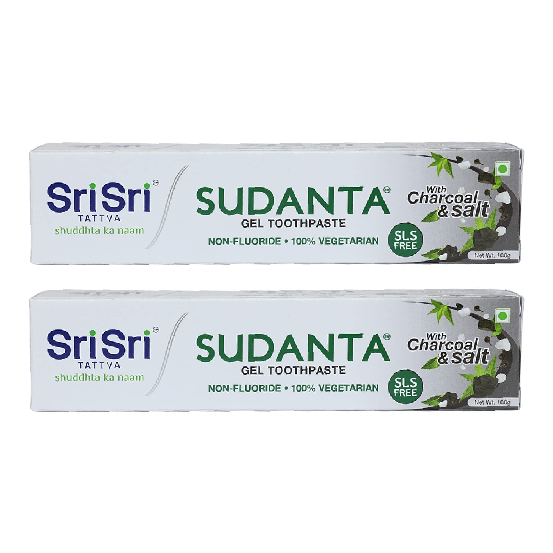 Sri Sri TATTVA shuddhta ka naam Sudanta Herbal Gel Multi Action Toothpaste - All Natural, Sls Free, Fluoride Free Tooth Paste With Charcoal, Salt & More - 100G (Pack Of 2), For Kids And Adults