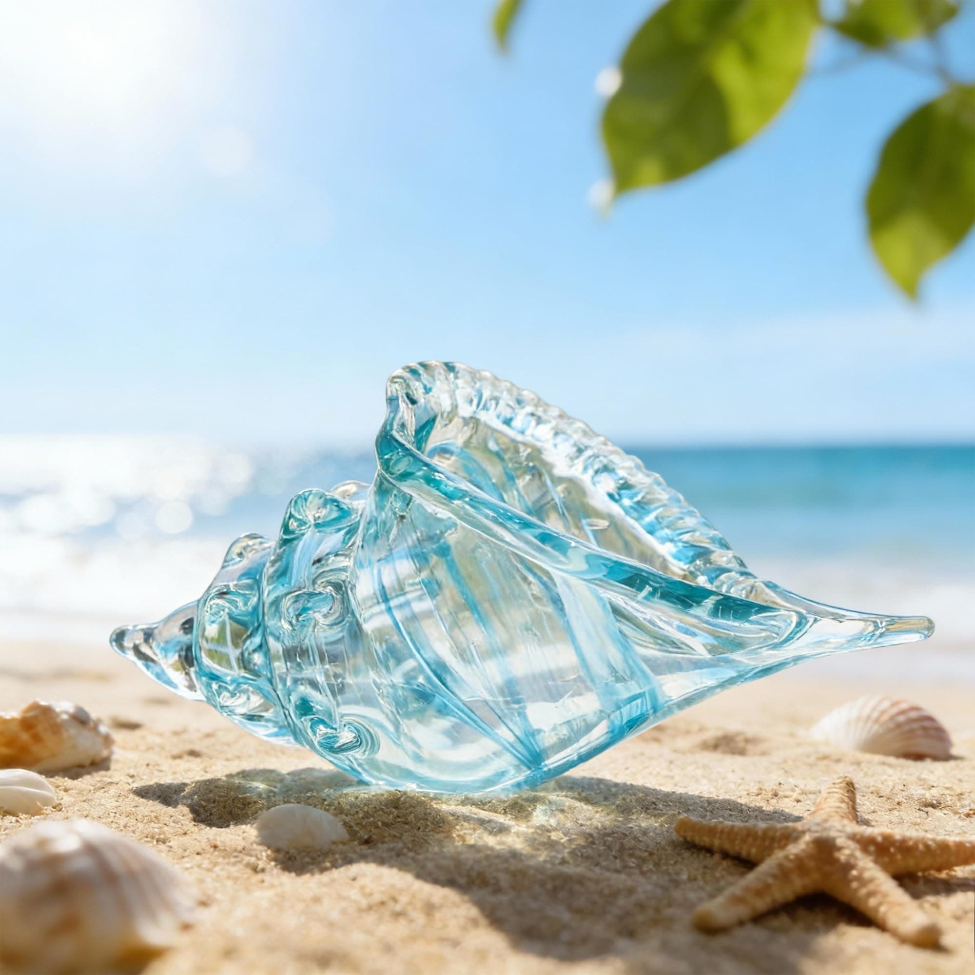 QFkris 9.9" Hand Blown Glass Conch Seashell Figurine Home Decor Art Glass Sea Shell Sculpture