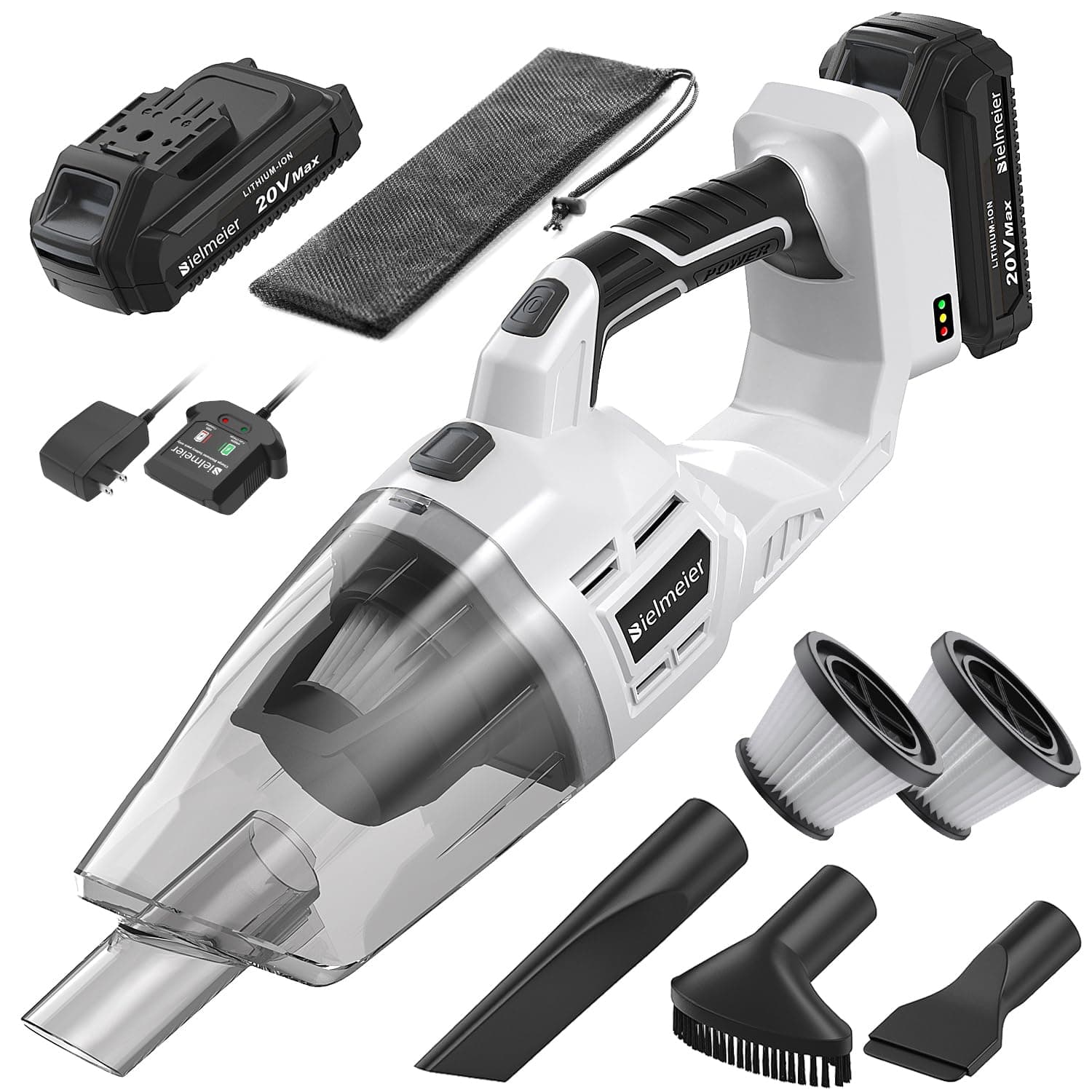 BIELMEIER 20V Cordless Hand Vacuum, Small Handheld Power Vacuum Cleaner, Portable Shop Vac Wet/Dry with 2.0Ah Battery, Charger, 2 Filters for Home, Boat, Workshop, Car, Pet Hair, Furniture