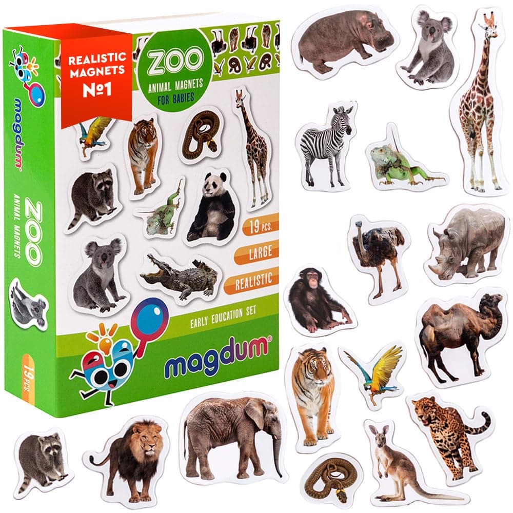 Zoo Photo Fridge Magnets for Toddlers - Large Animal Magnets for Kids - Refrigerator Magnetic Toys for Baby and Toddler