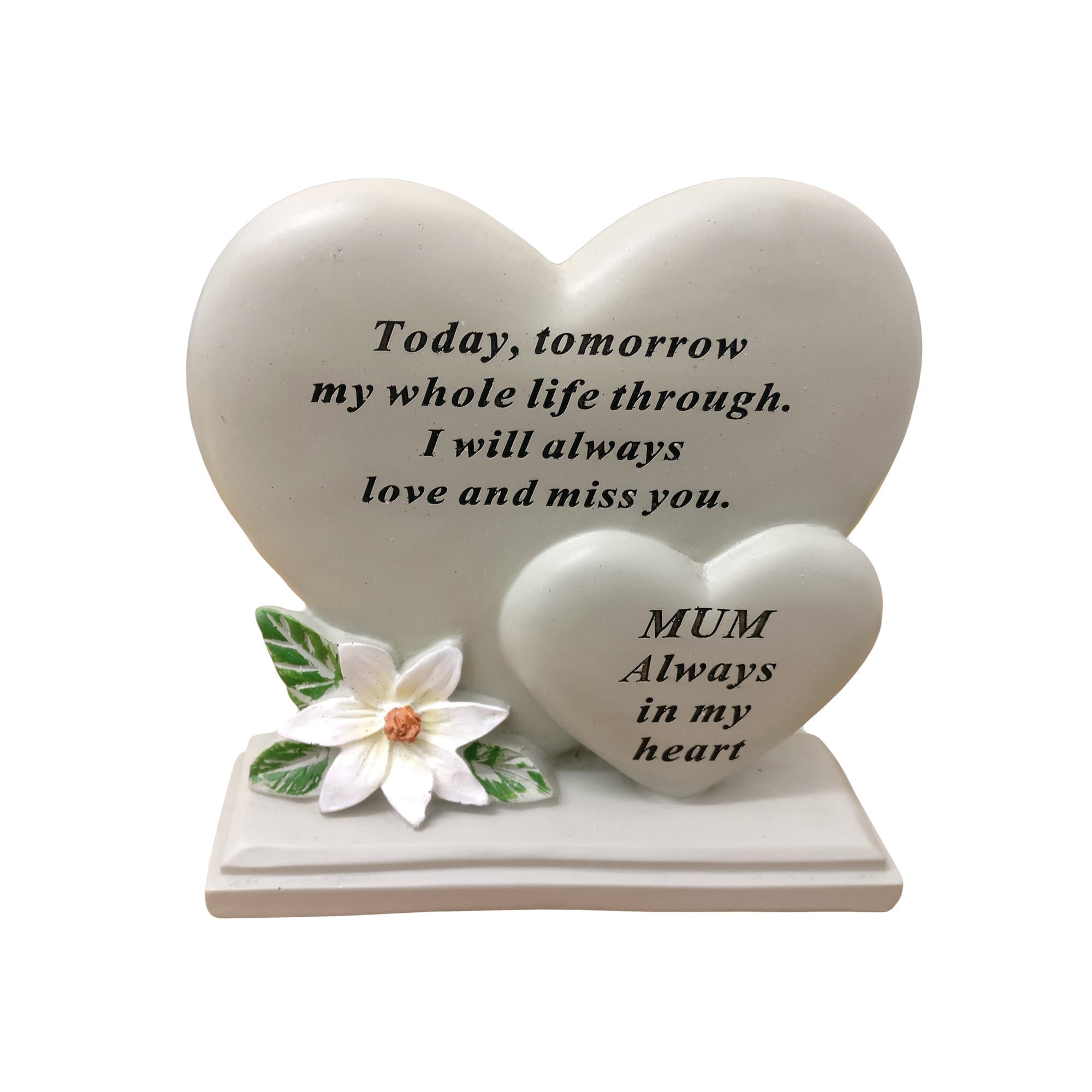 David Fischhoff Mum Double Heart Plaque, Poly Resin, Cream, 17.5 x 5.5 x 19 cm