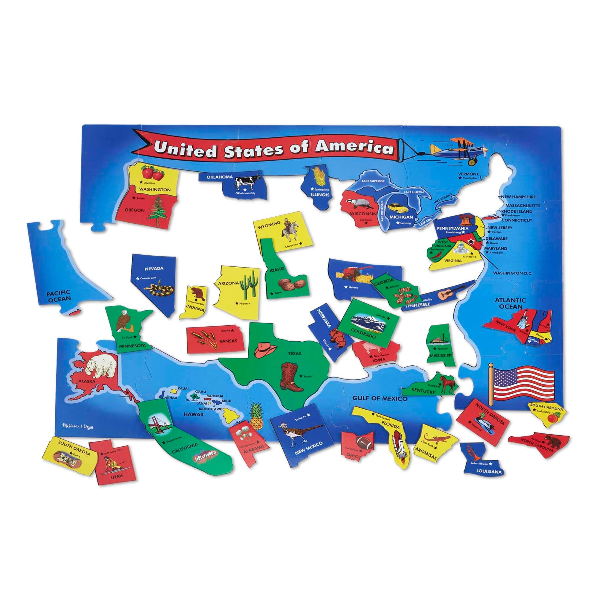 Melissa & Doug USA Map Floor Puzzle, 51 Jumbo Pieces, 2 x 3 Feet, Educational Geography Giant Puzzle for Kids Ages 6+ - FSC Certified