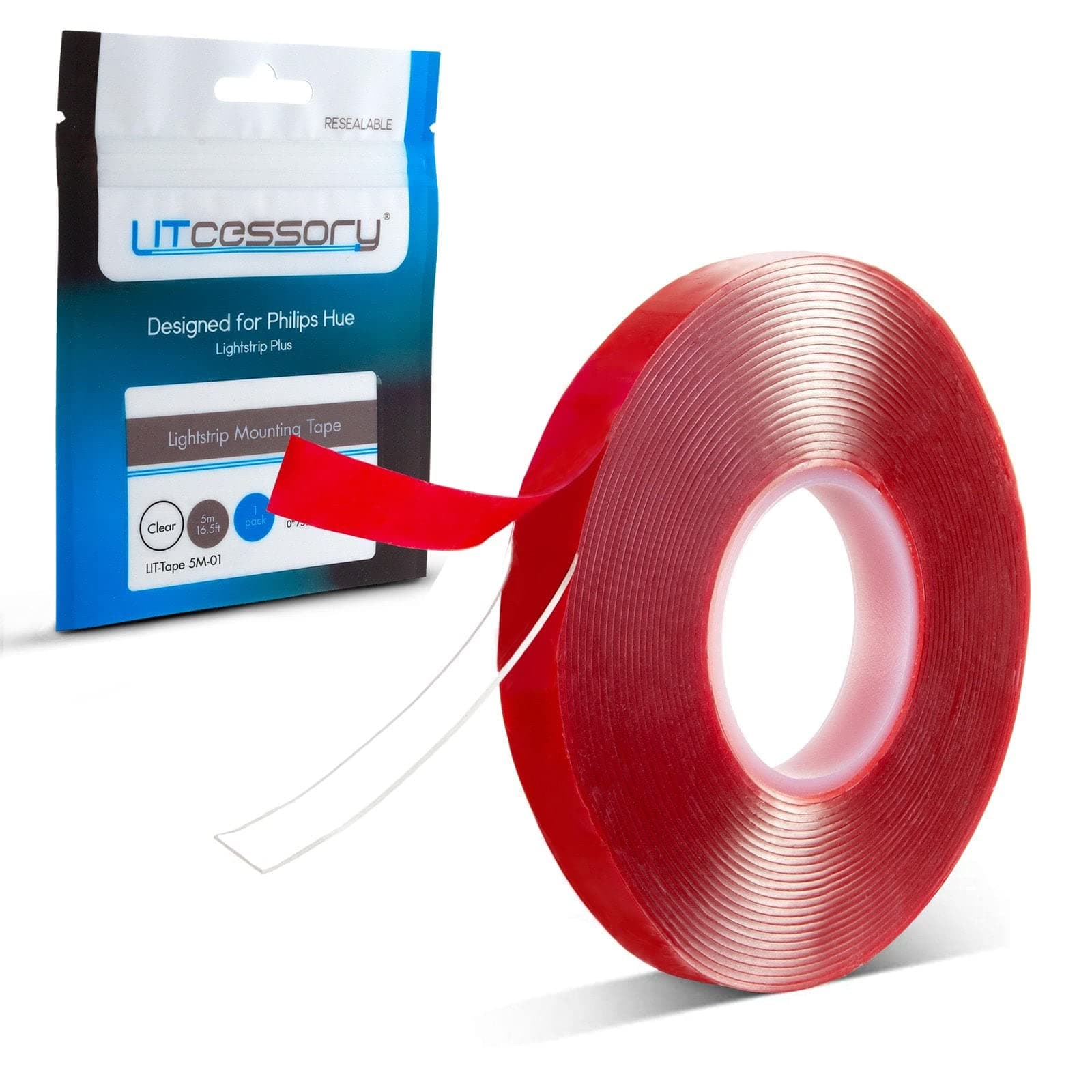 Litcessory Removable Lightstrip Mounting Tape (16ft) for Philips Hue, WIZ, LIFX, C by GE Lightstrips – Strong, Removable, Double Sided Tape – Works Great with Most LED Strip Lights!