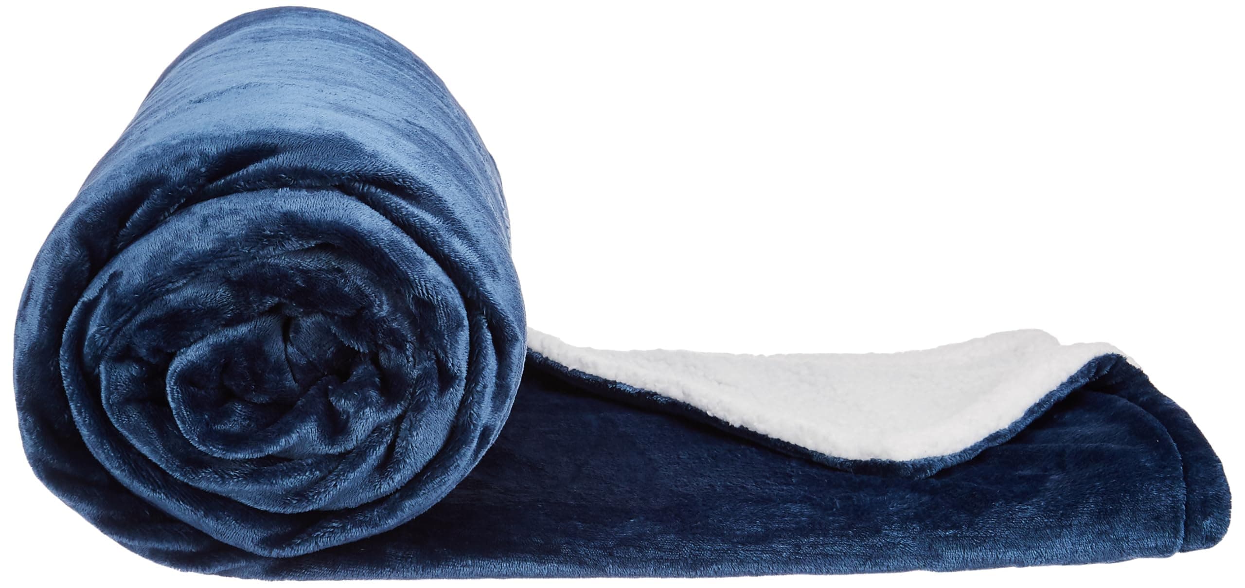 amazon basics Double Bed Reversible & Plush Sherpa Flannel Blanket|Superior Softness|Modern & Contemporary|(440 GSM)|(Blue)