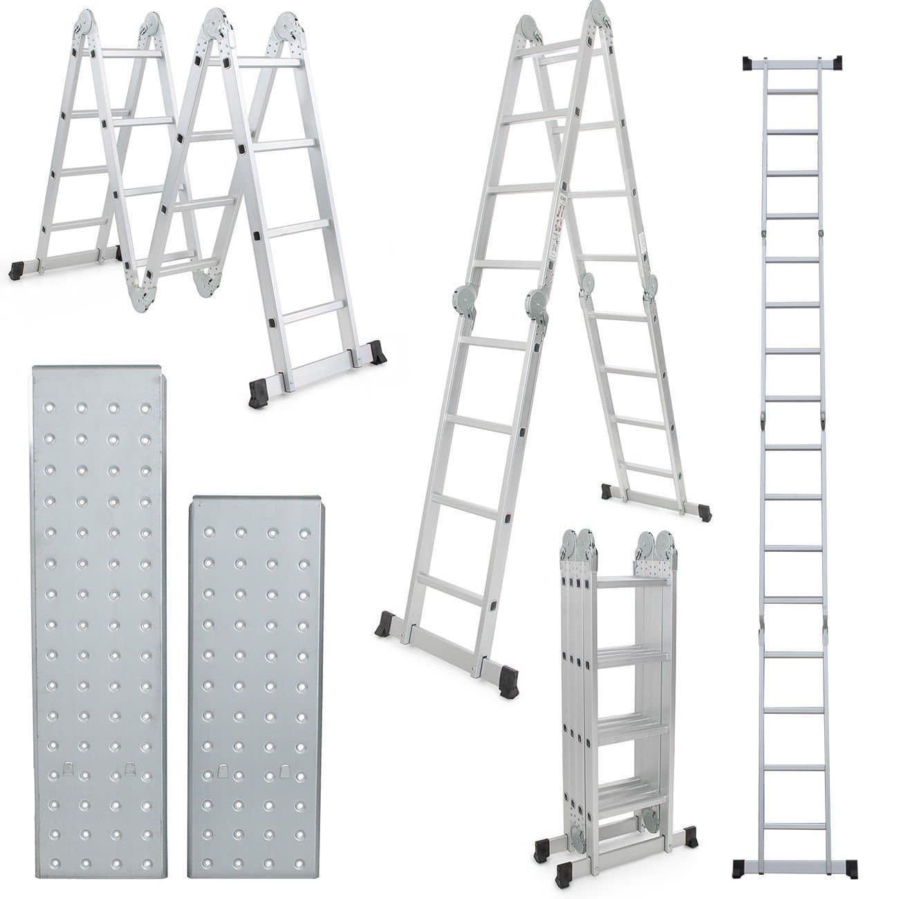 Comie 15.5ft Multi Purpose Aluminum Folding Step Ladder Foldable Lightweight Scaffold Ladder W/2 Plate