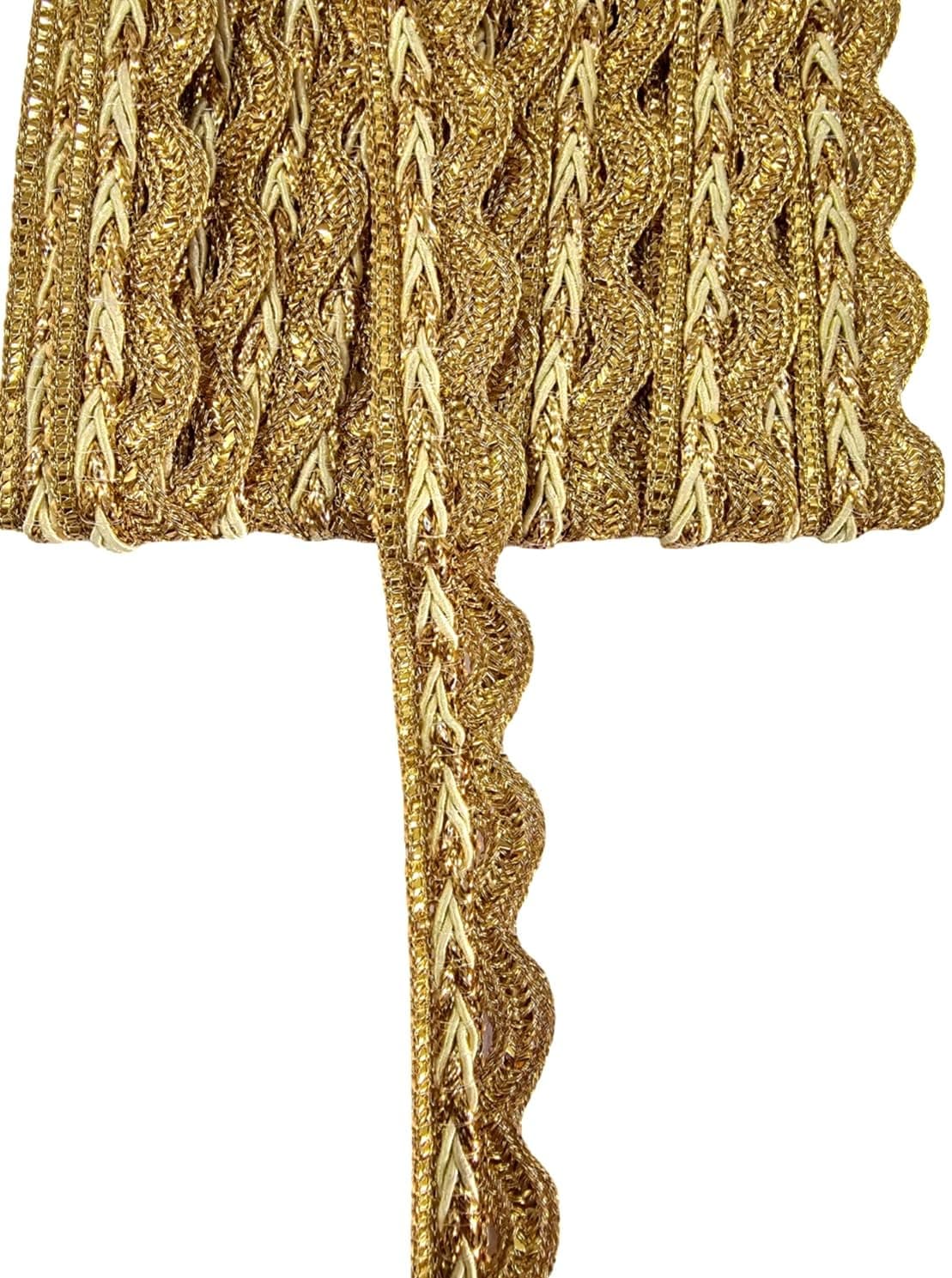 Pritam Gold-111 Decorative Lace Trimmings Ribbon Festival Bridal Dupatta Lehenga, Saree, Anarkali, Indian Sari Border