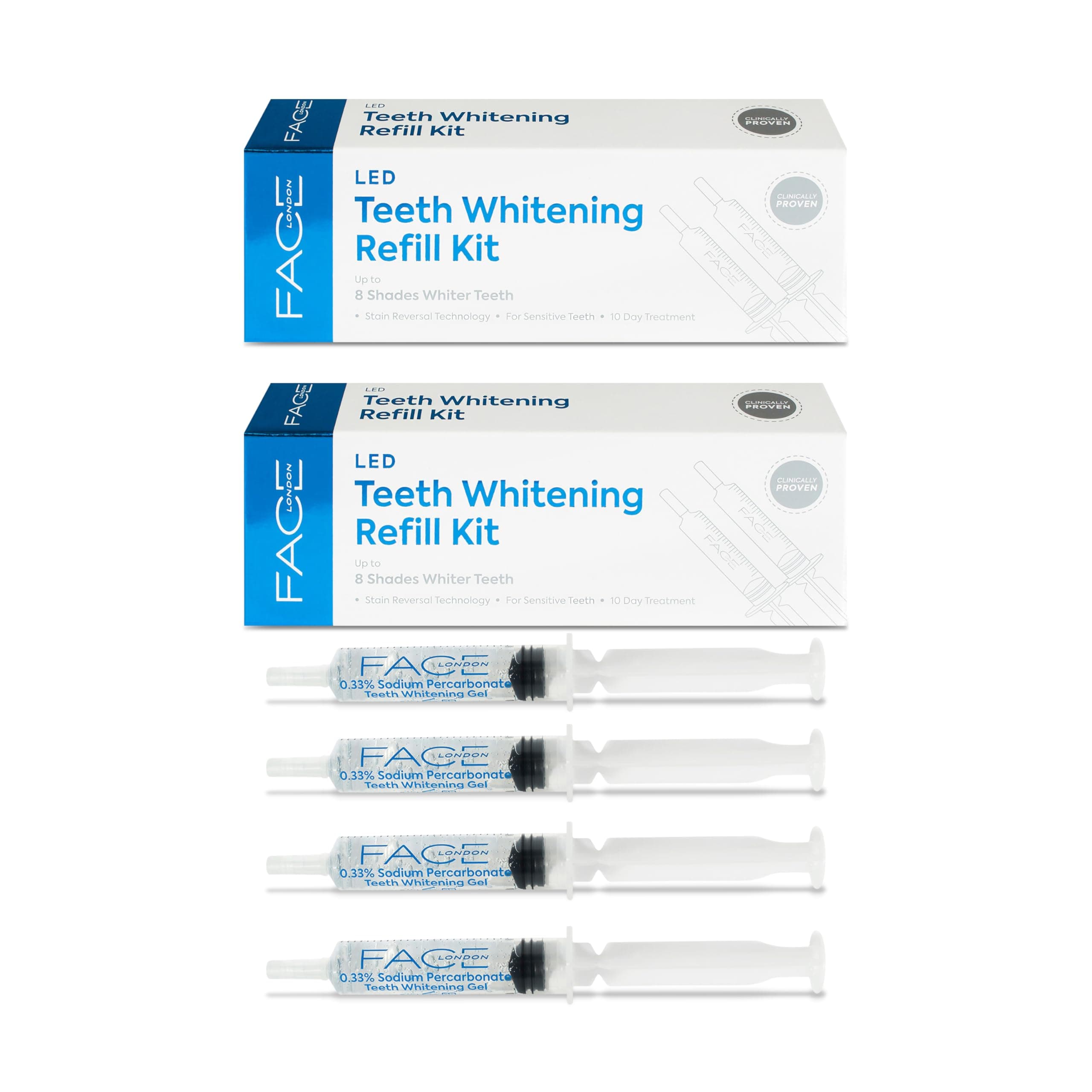 Face London Teeth Whitening Refill Kit 4X 5ml Gel Syringes with Up to 8 Shades & Zero Sensitivity Teeth Whitener Refill for Stain Removal | Teeth Whitening Gel | Teeth Stain Remover